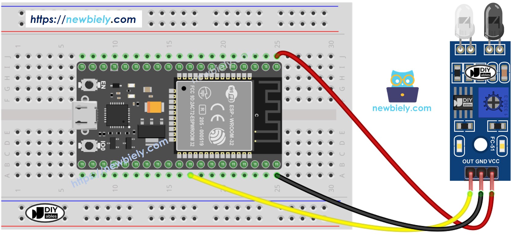 Schéma de câblage du capteur d’évitement d’obstacles IR ESP32 MicroPython