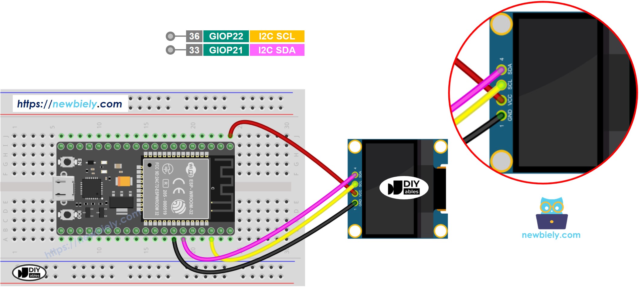 Schéma de câblage ESP32 MicroPython OLED 128×64