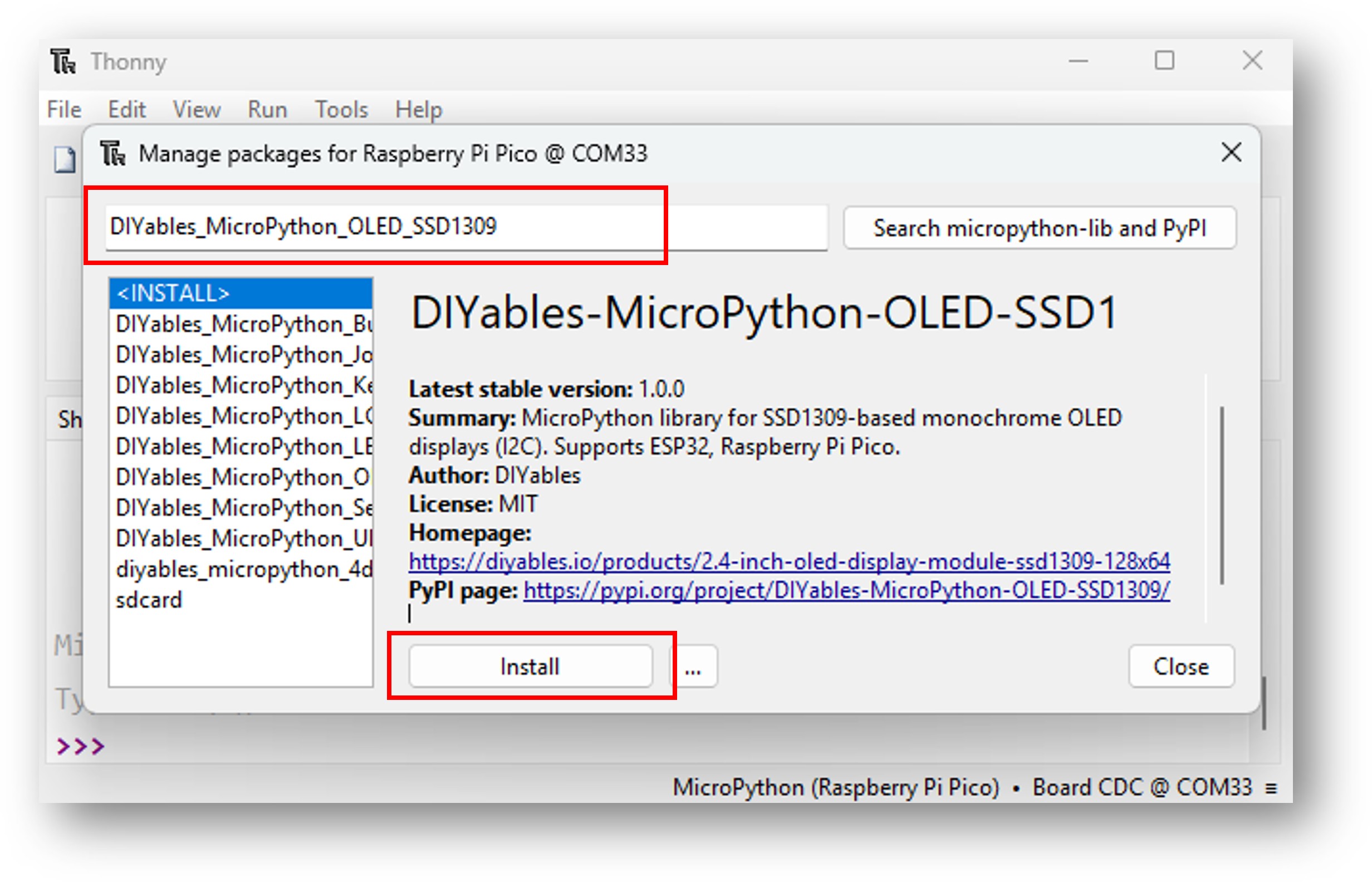 Bibliothèque ESP32 OLED SSD1309