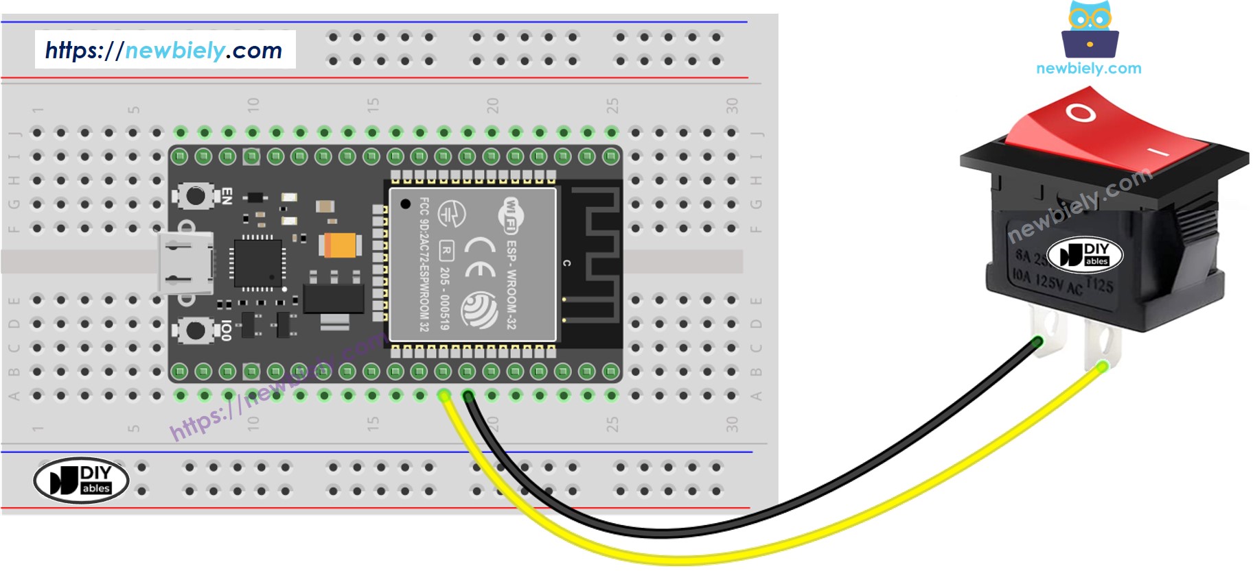 Schéma de câblage de l'interrupteur ON/OFF ESP32 MicroPython