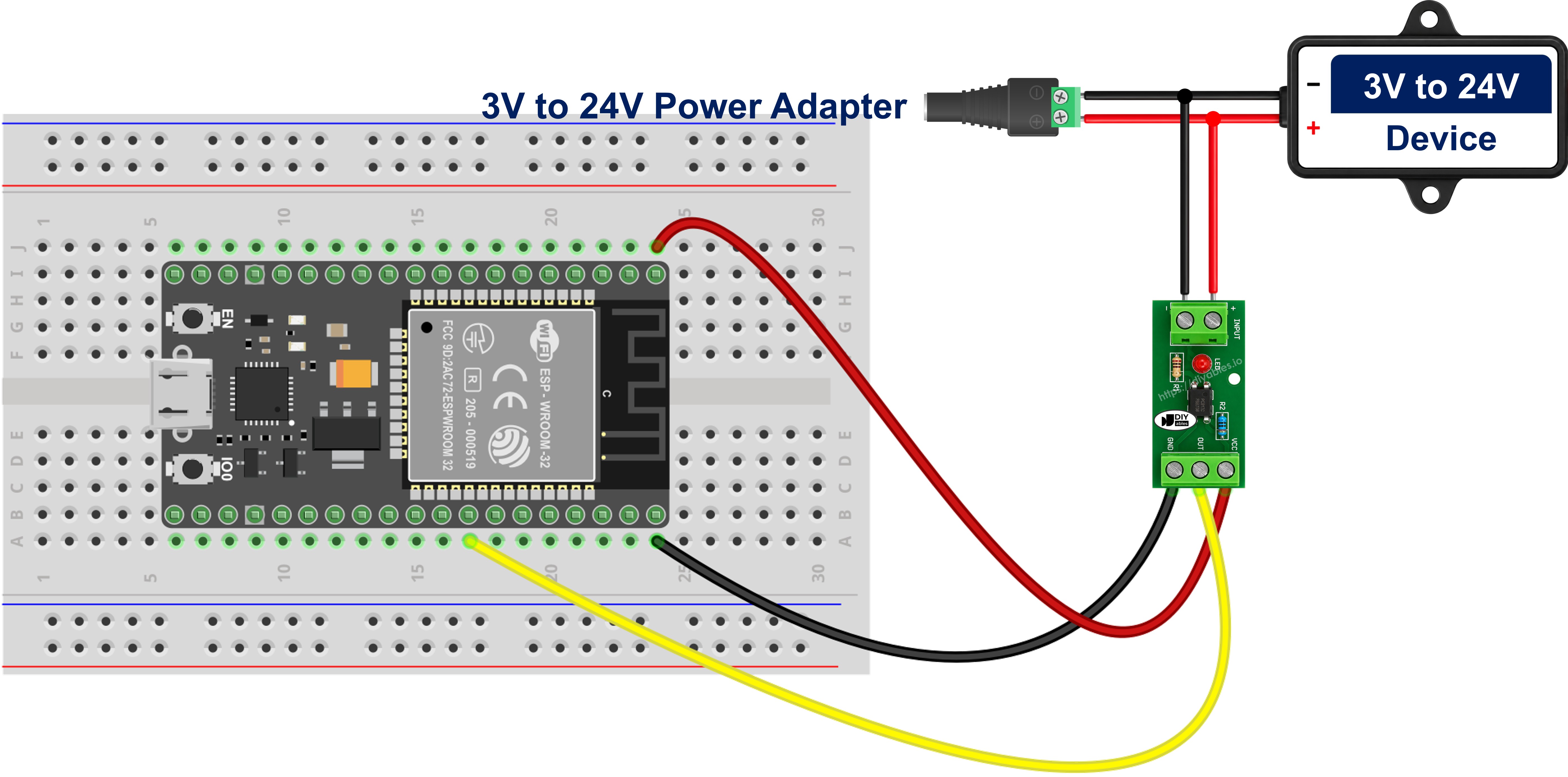 Schéma de câblage du module d'isolation à optocoupleur PC817 avec ESP32 MicroPython