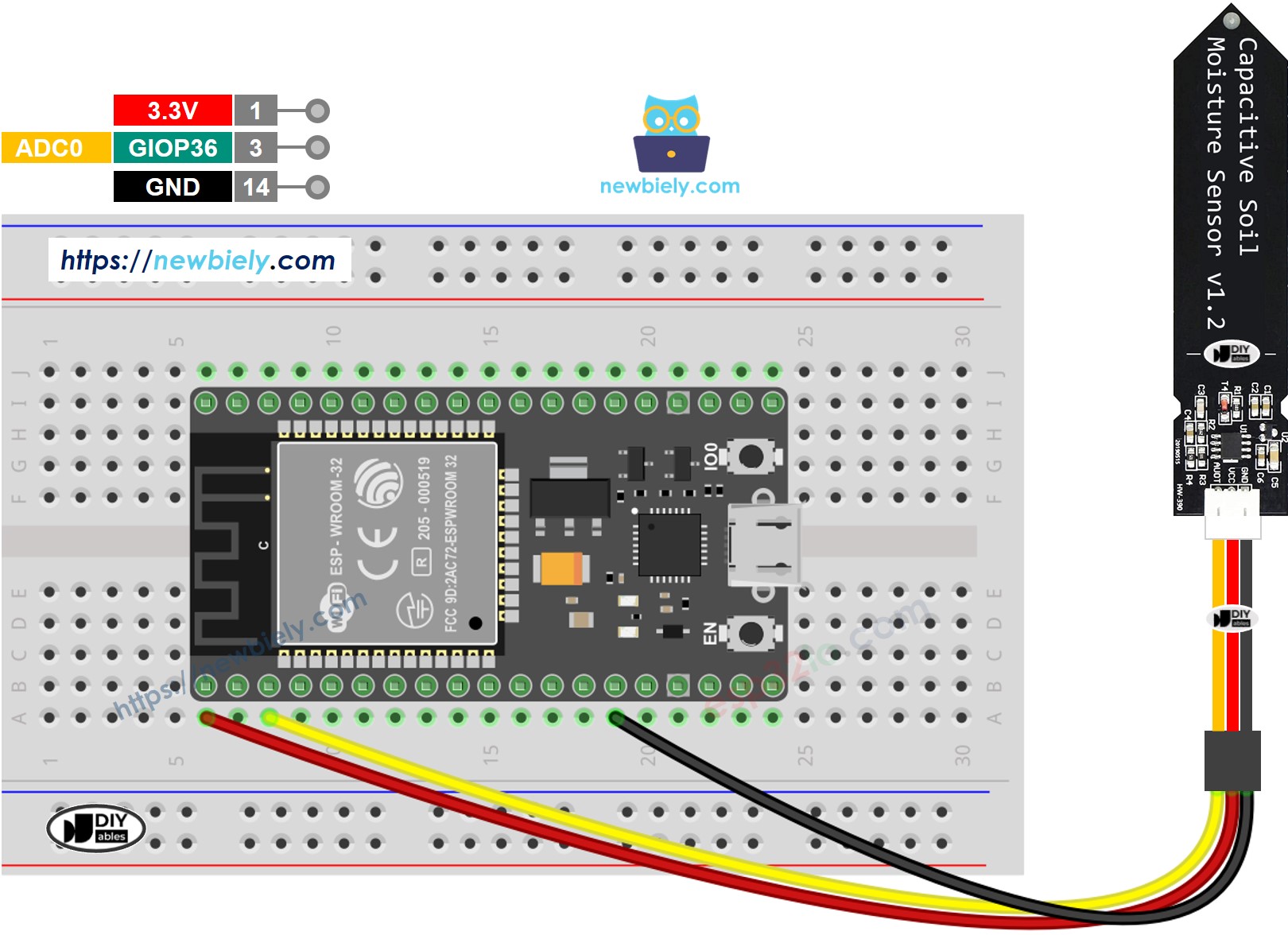 Schéma de câblage du capteur d'humidité du sol ESP32 MicroPython