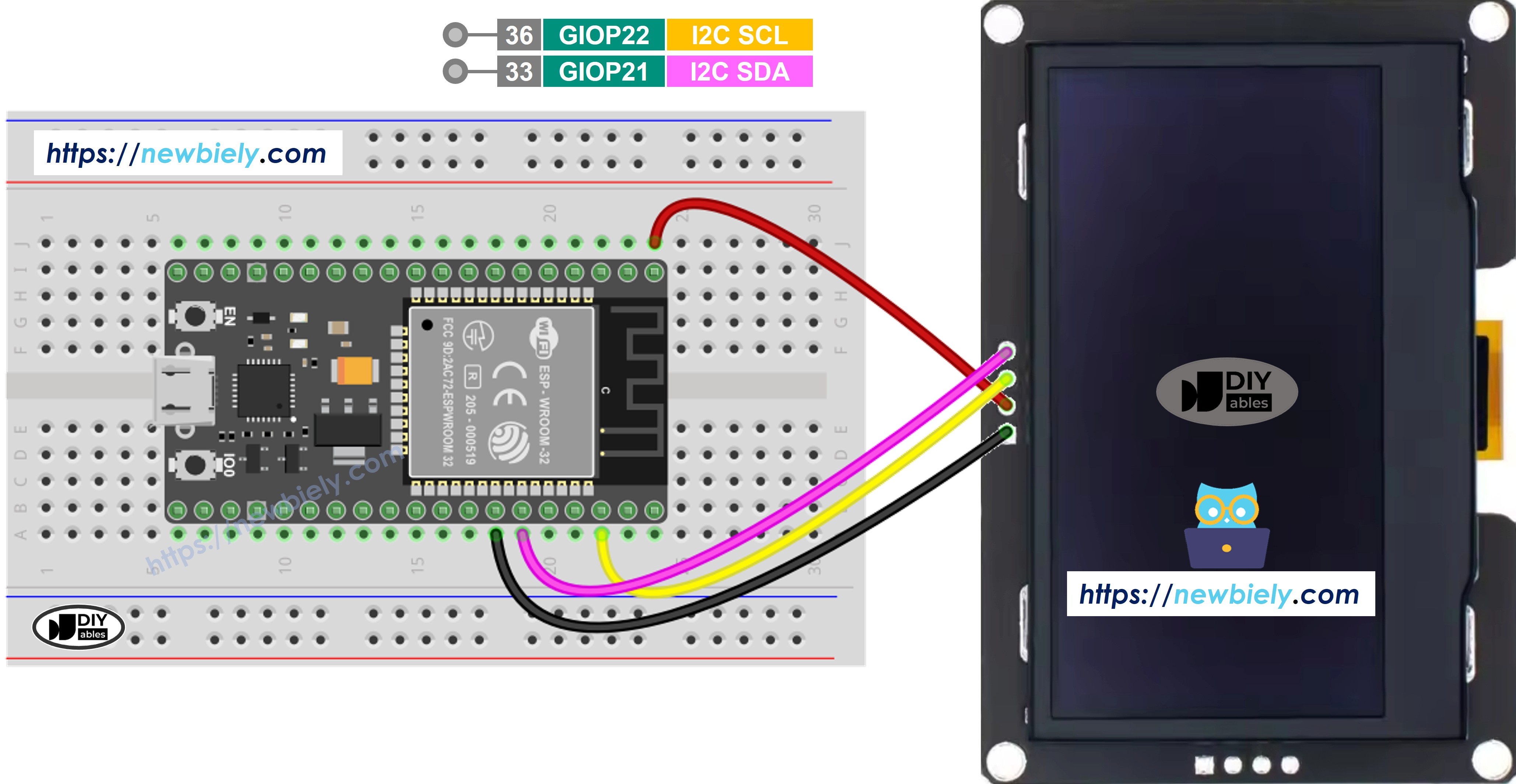 Schéma de câblage ESP32 OLED SSD1309 128x64