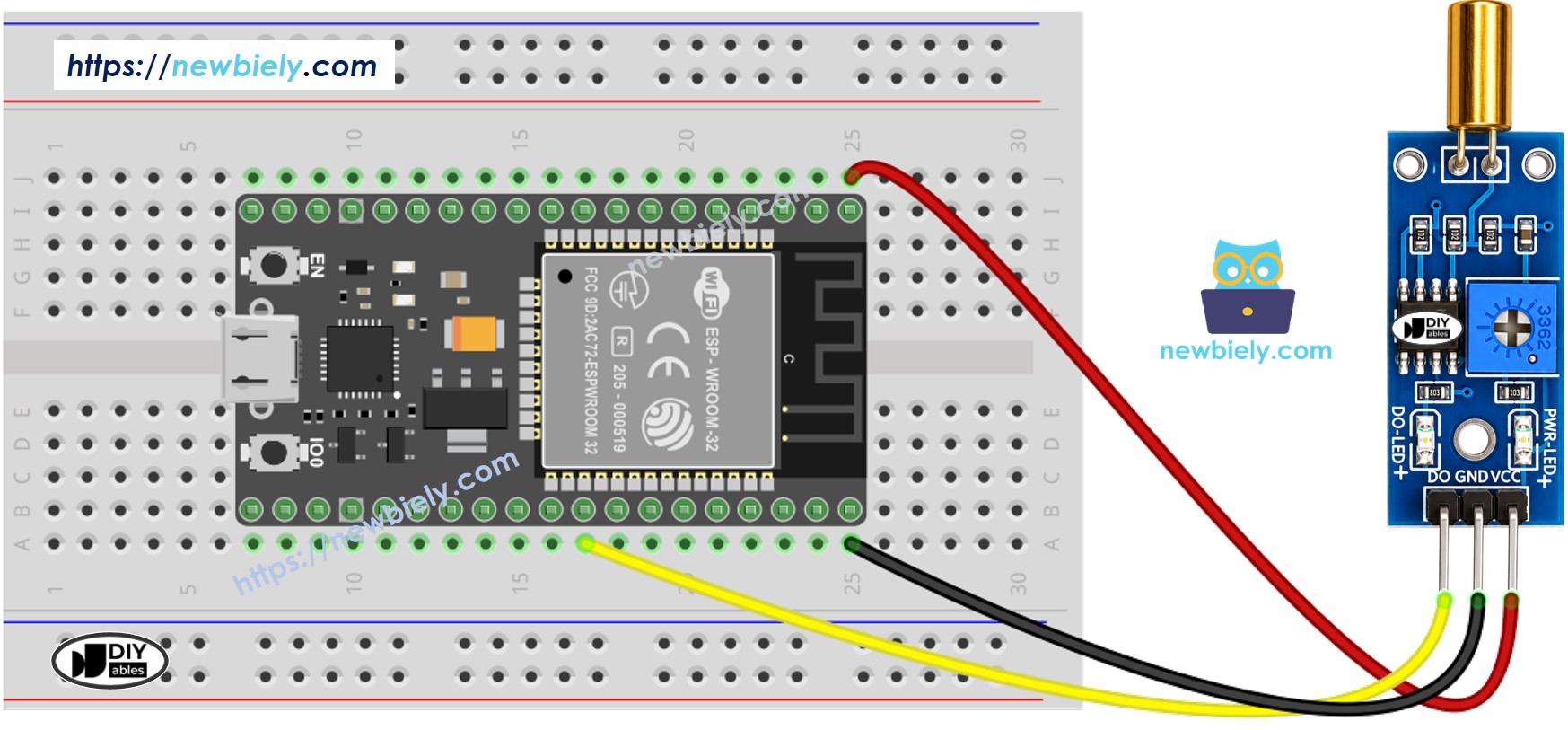 Schéma de Câblage ESP32 MicroPython Capteur d'Inclinaison SW520D