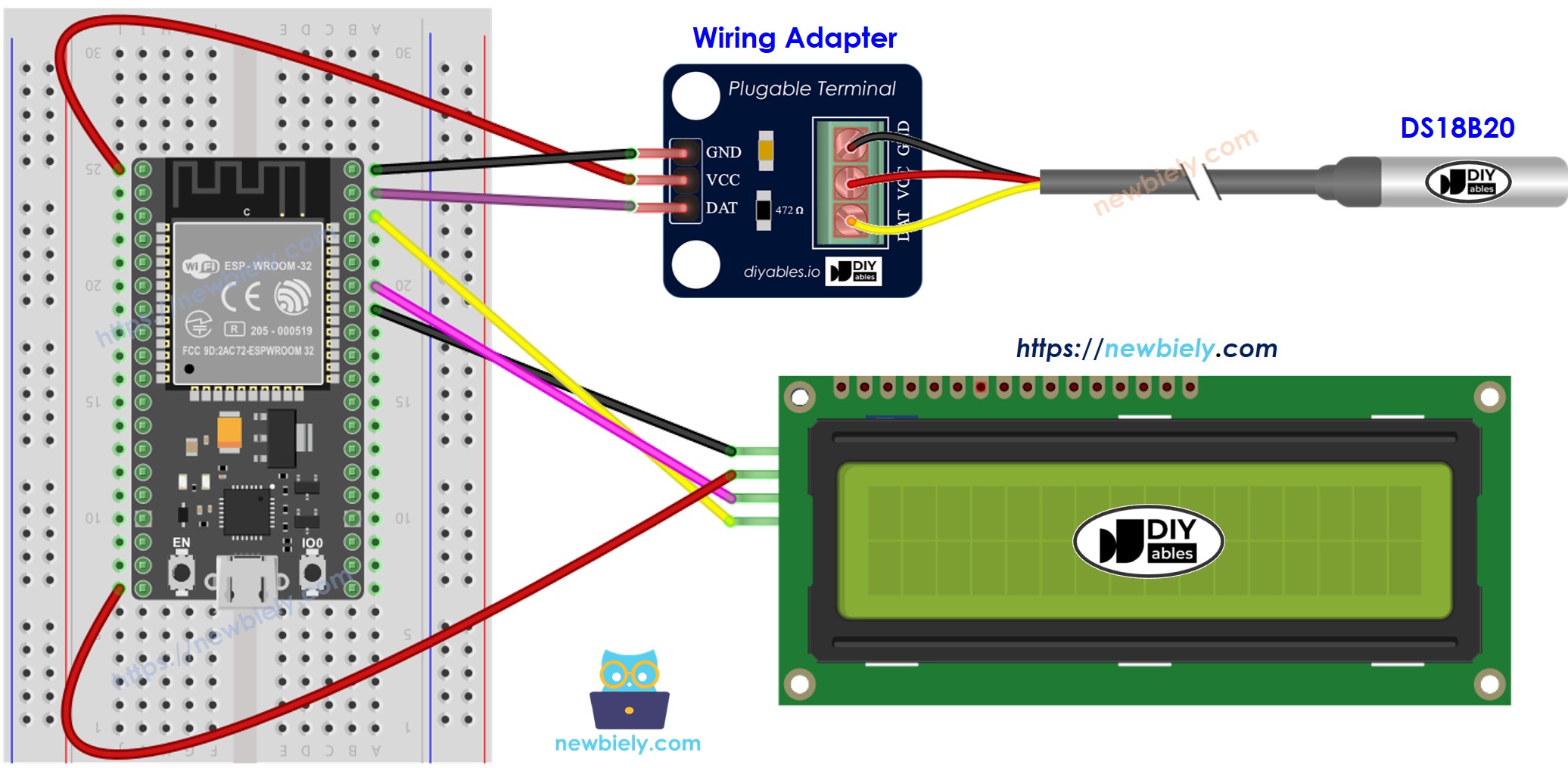Schéma de câblage du capteur de température LCD pour ESP32 MicroPython
