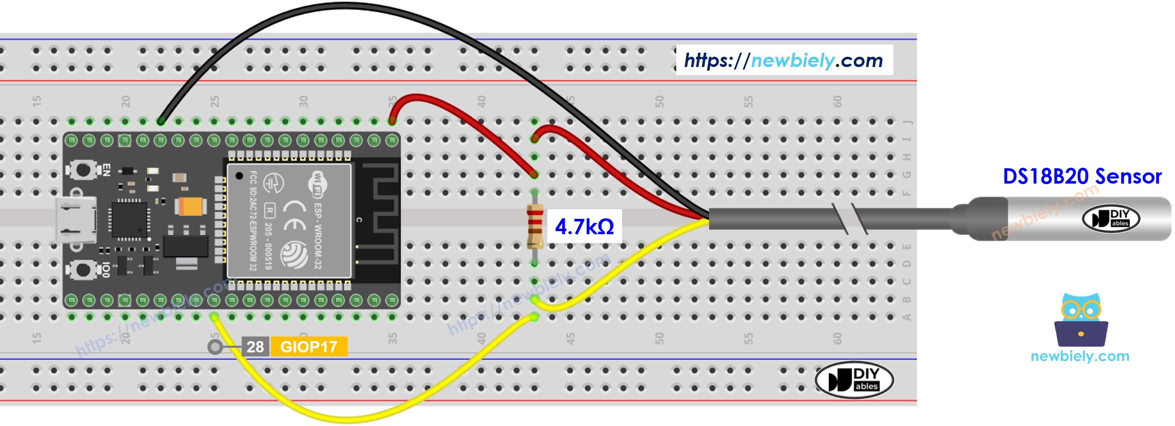 Schéma de câblage du capteur de température ESP32 MicroPython