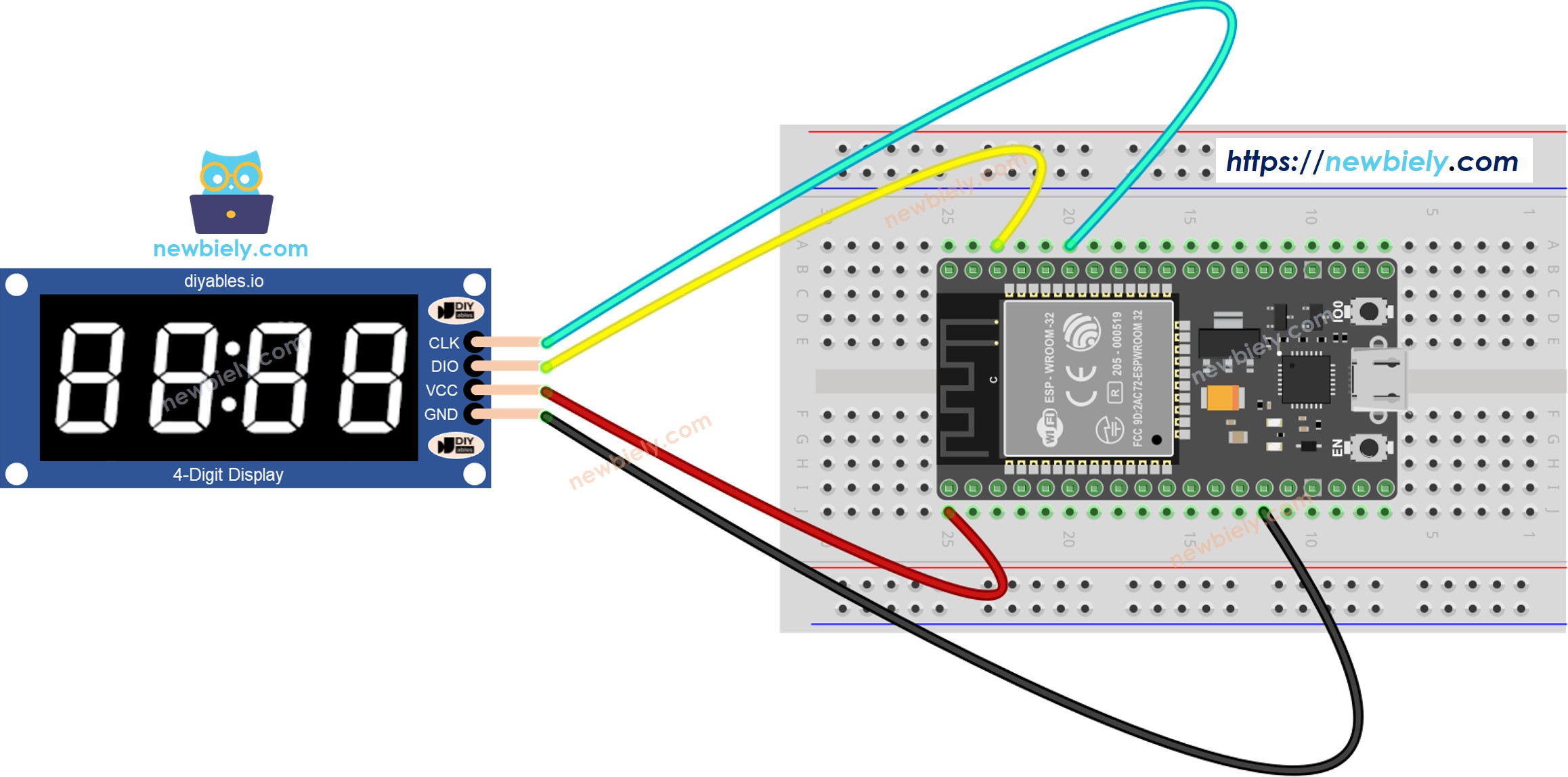 Schéma de câblage ESP32 Afficheur 7 Segments 4 Chiffres TM1637