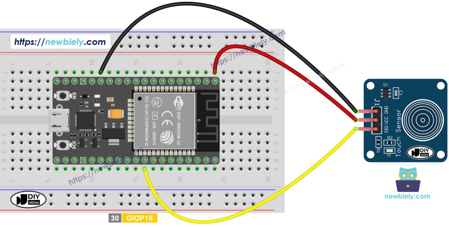 Schéma de câblage du capteur tactile ESP32 MicroPython