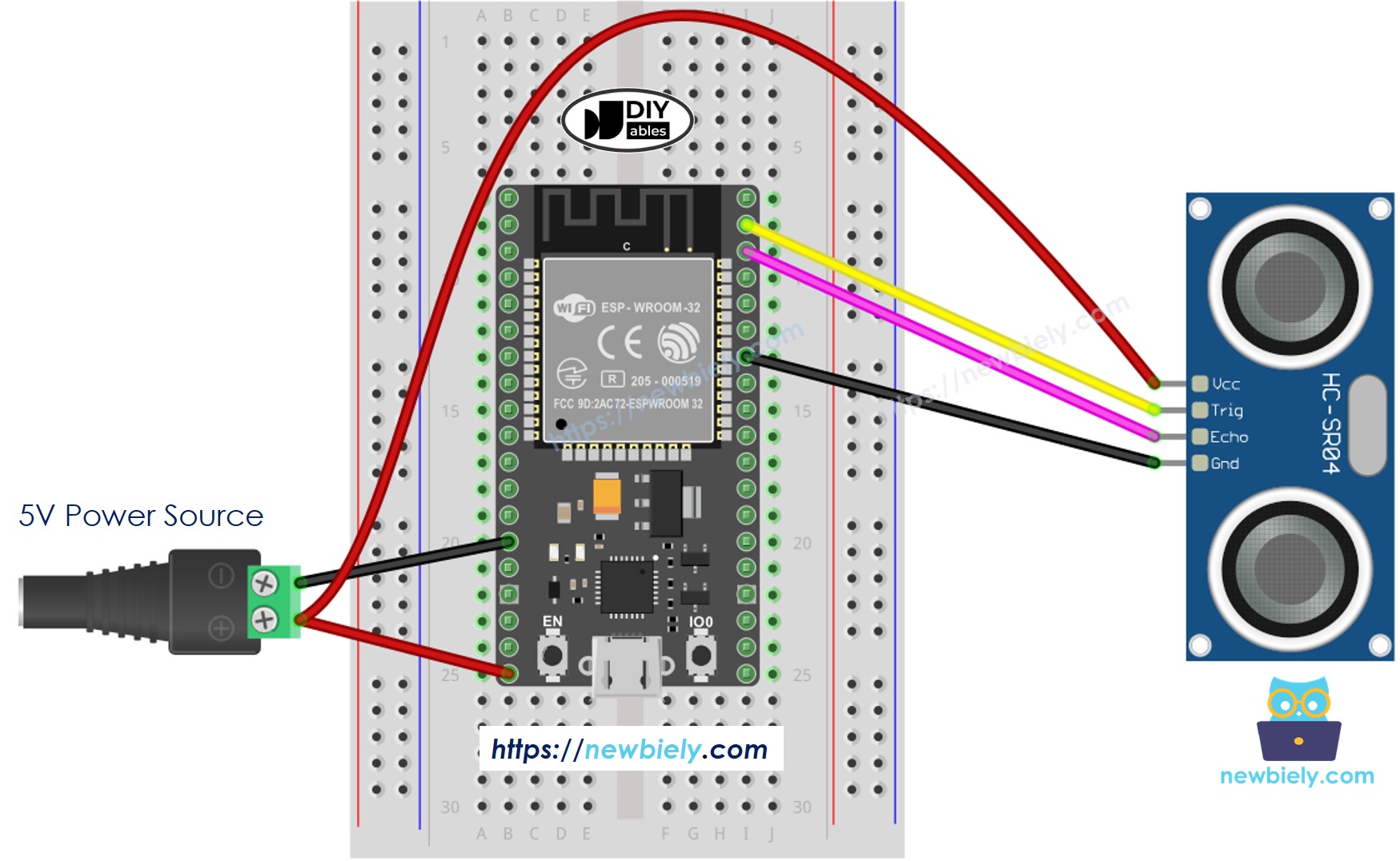 Schéma de câblage du capteur ultrasonique ESP32 MicroPython