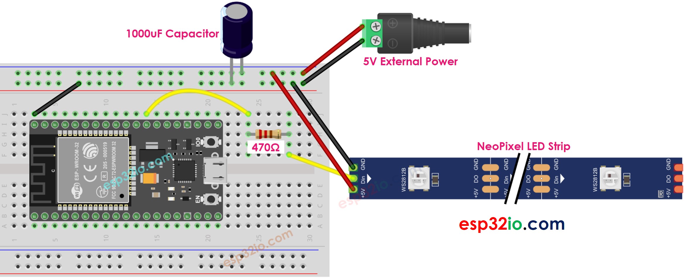 Schéma de câblage de la bande LED RGB NeoPixel ESP32
