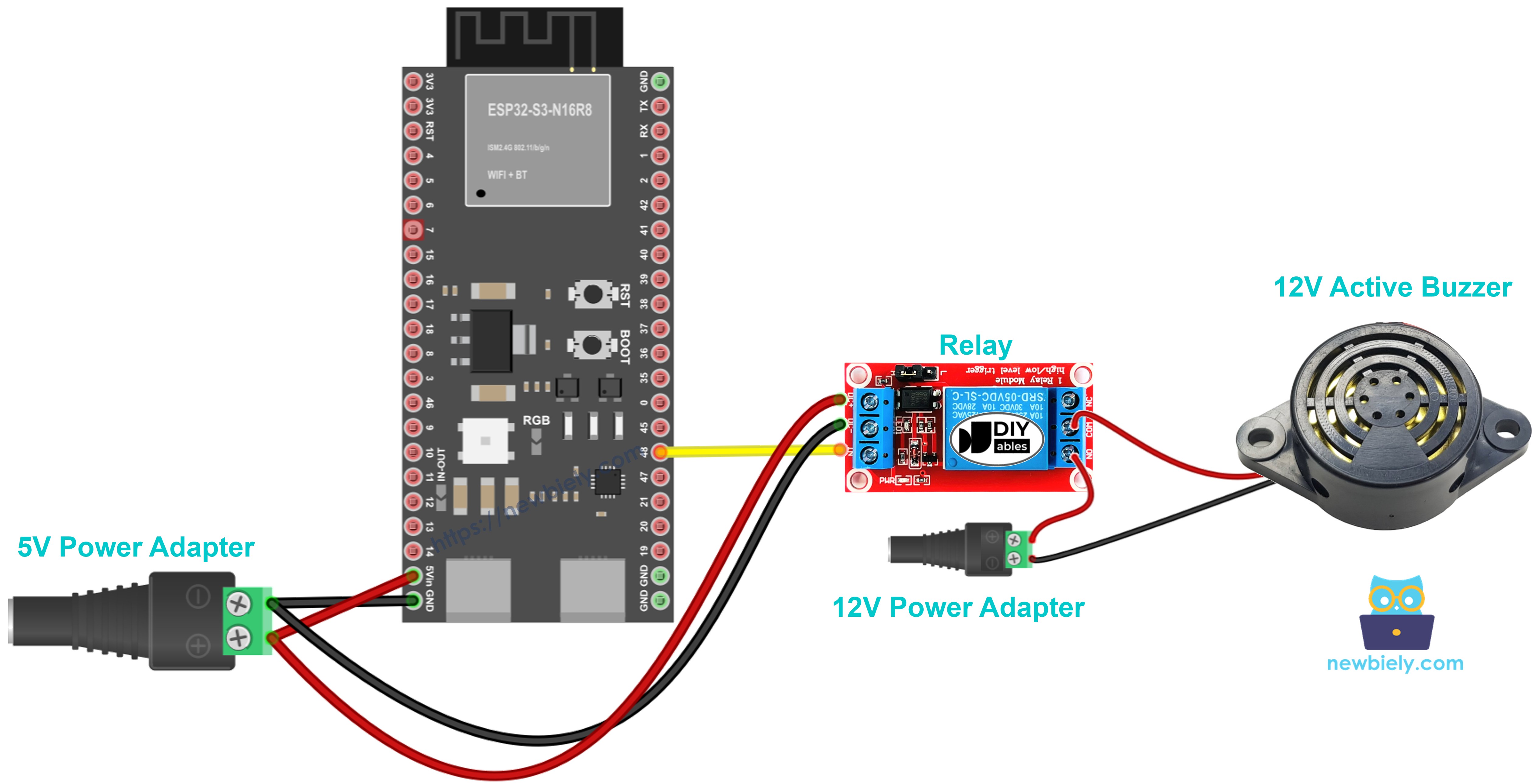 ESP32 S3 12V Active Buzzer Wiring Diagram