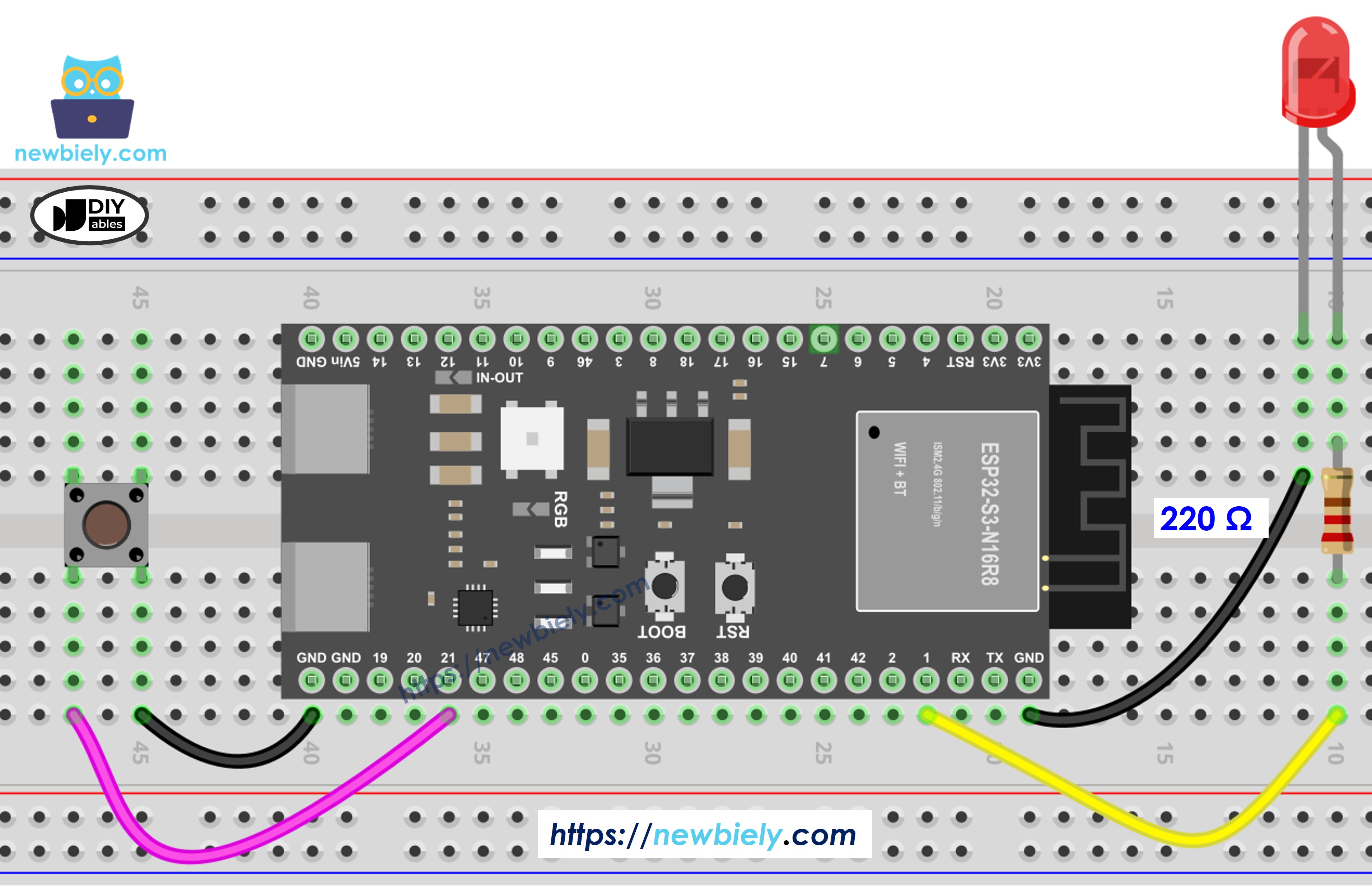 ESP32 S3 Button LED wiring diagram