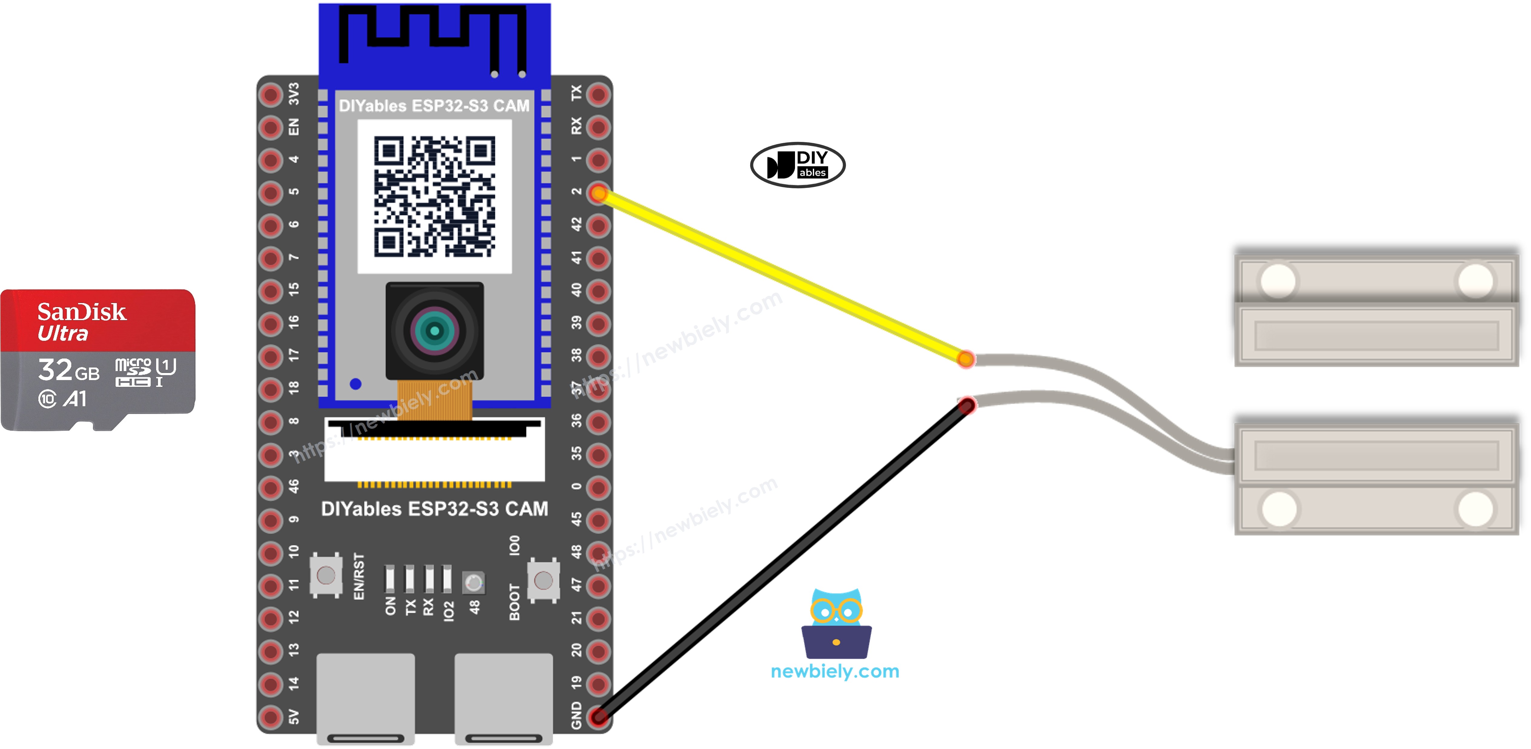 Schéma de câblage capteur de porte et carte SD ESP32 S3