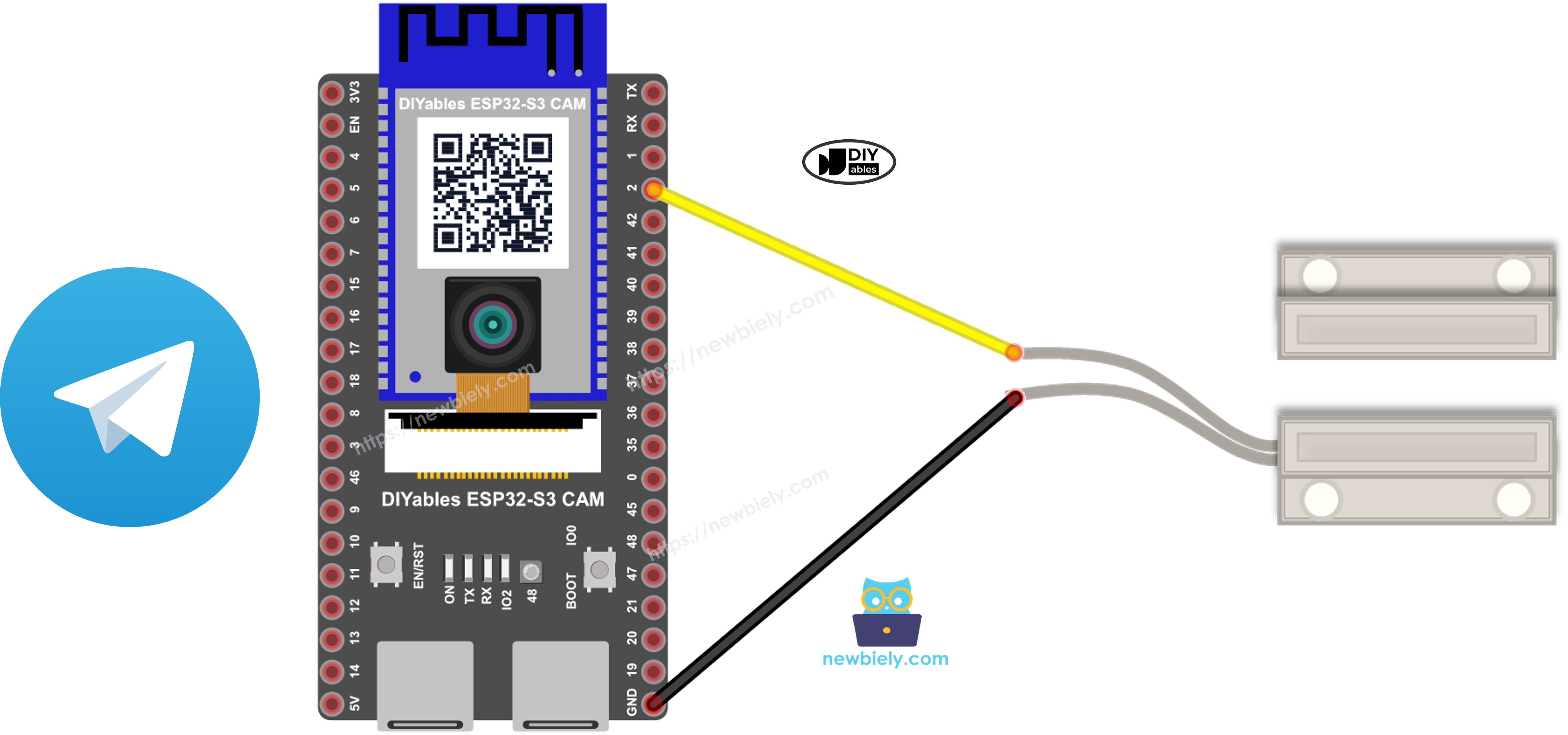 Schéma de câblage capteur de porte Telegram ESP32 S3