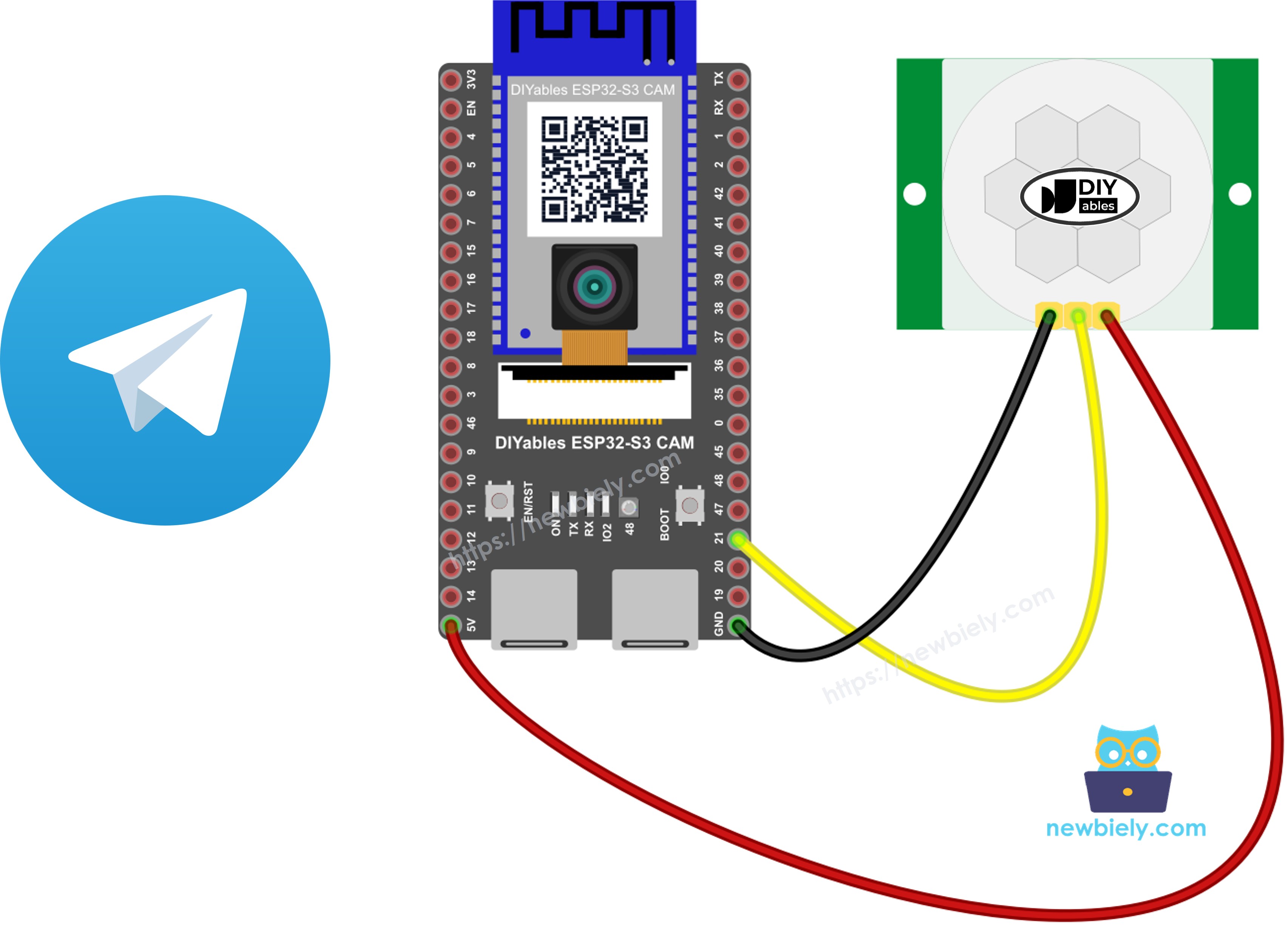 ESP32 S3 PIR Motion Sensor Telegram Wiring Diagram