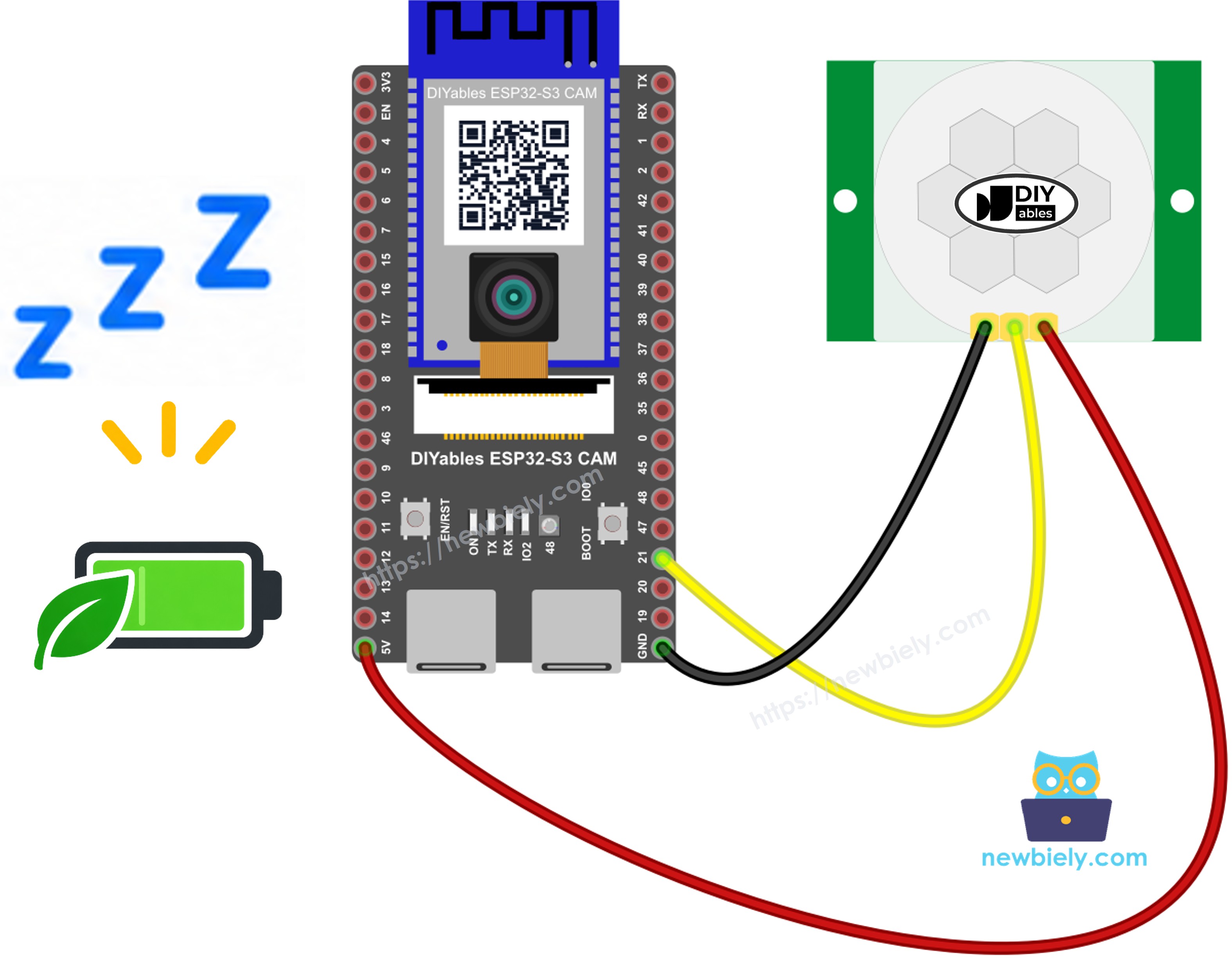 Schéma de câblage de la caméra ESP32 S3 en veille profonde