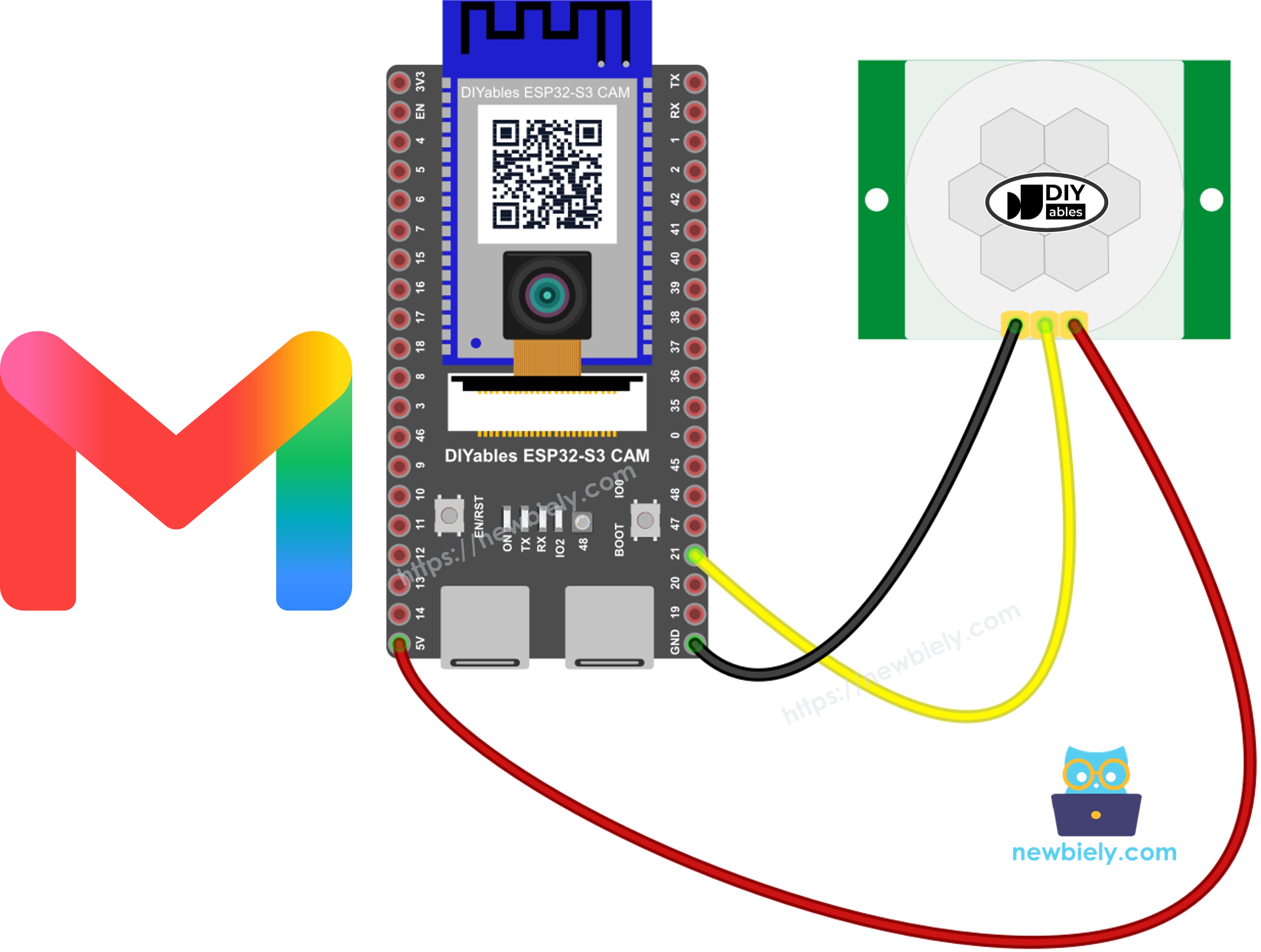 ESP32 S3 PIR Motion Sensor Email Wiring Diagram