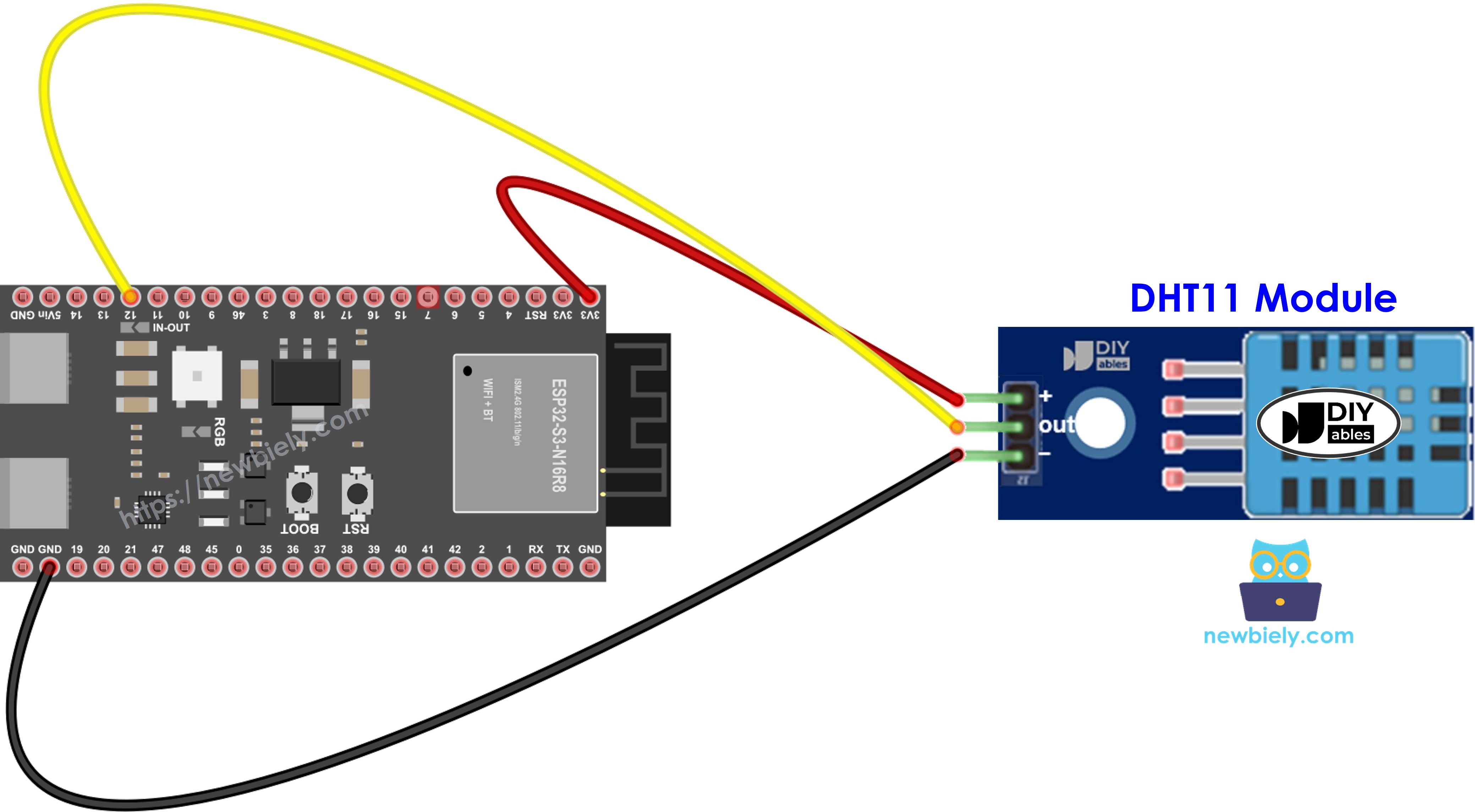 ESP32 S3 DHT11 Temperature and humidity Module Wiring Diagram