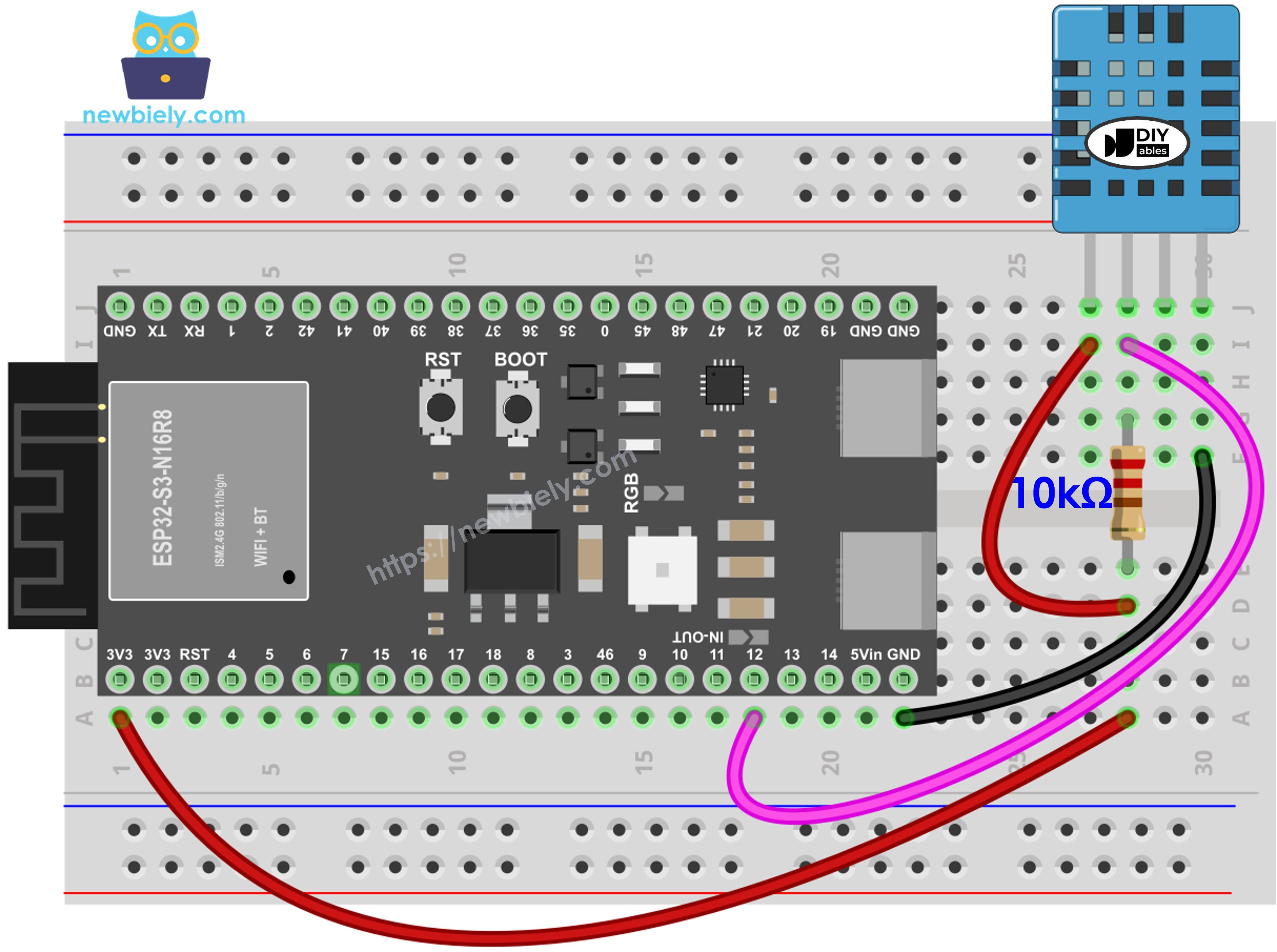 ESP32 S3 DHT11 Temperature and humidity Sensor Wiring Diagram
