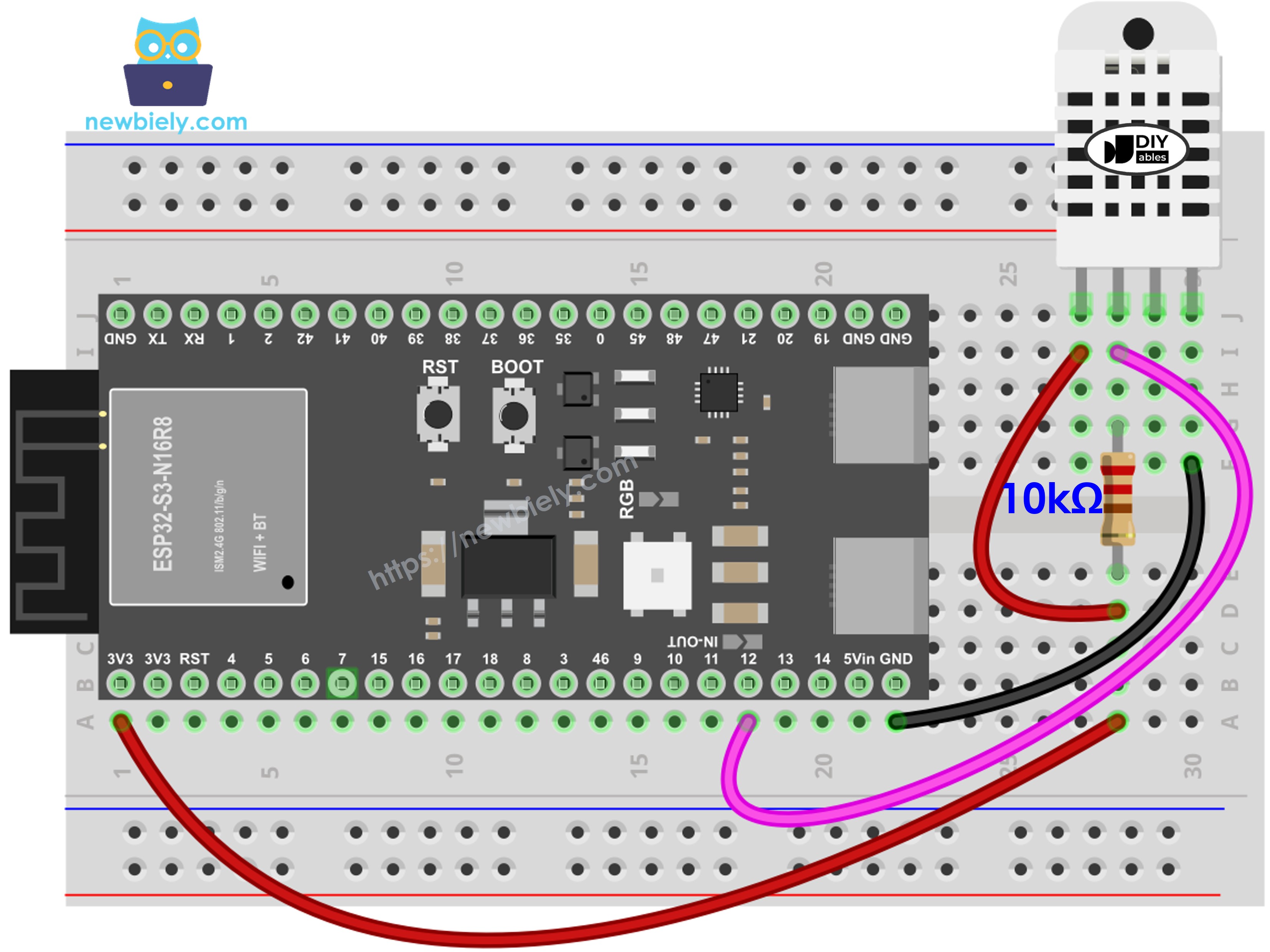 ESP32 S3 DHT22 Temperature and humidity Sensor Wiring Diagram