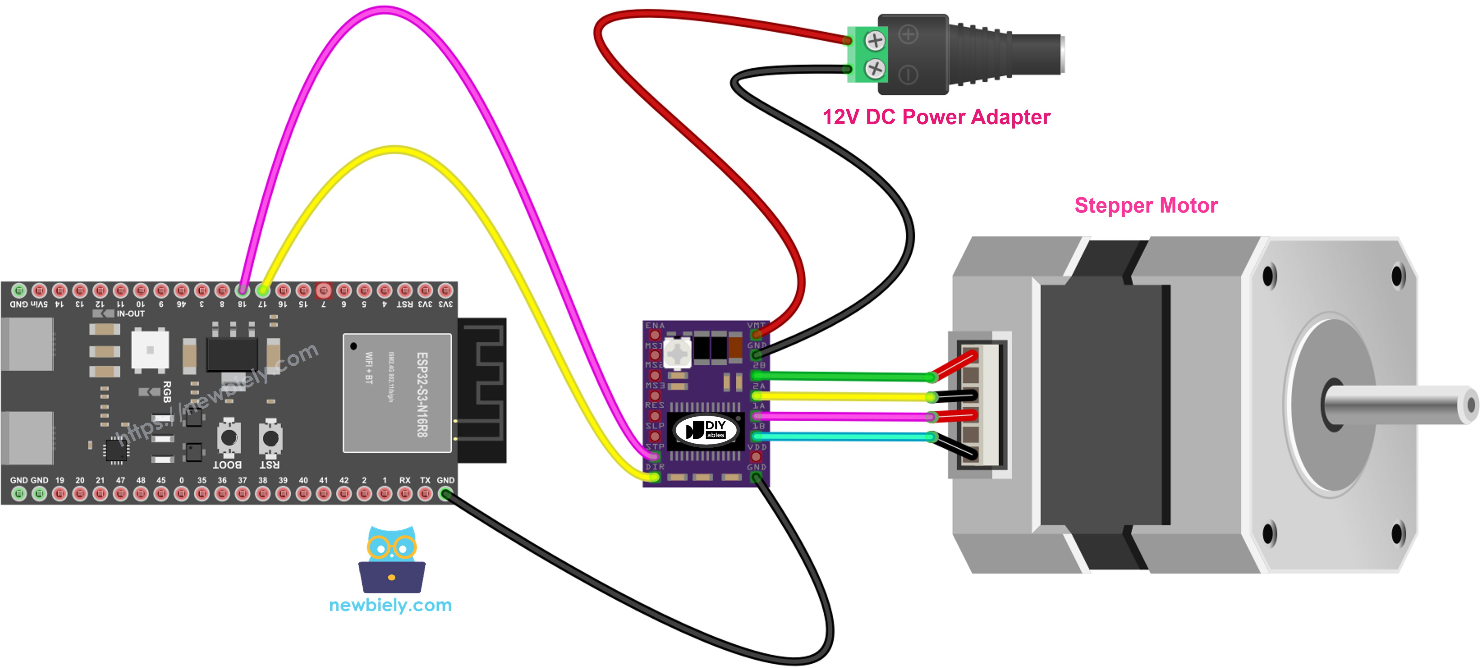 ESP32 S3 DRV8825 stepper motor driver wiring diagram
