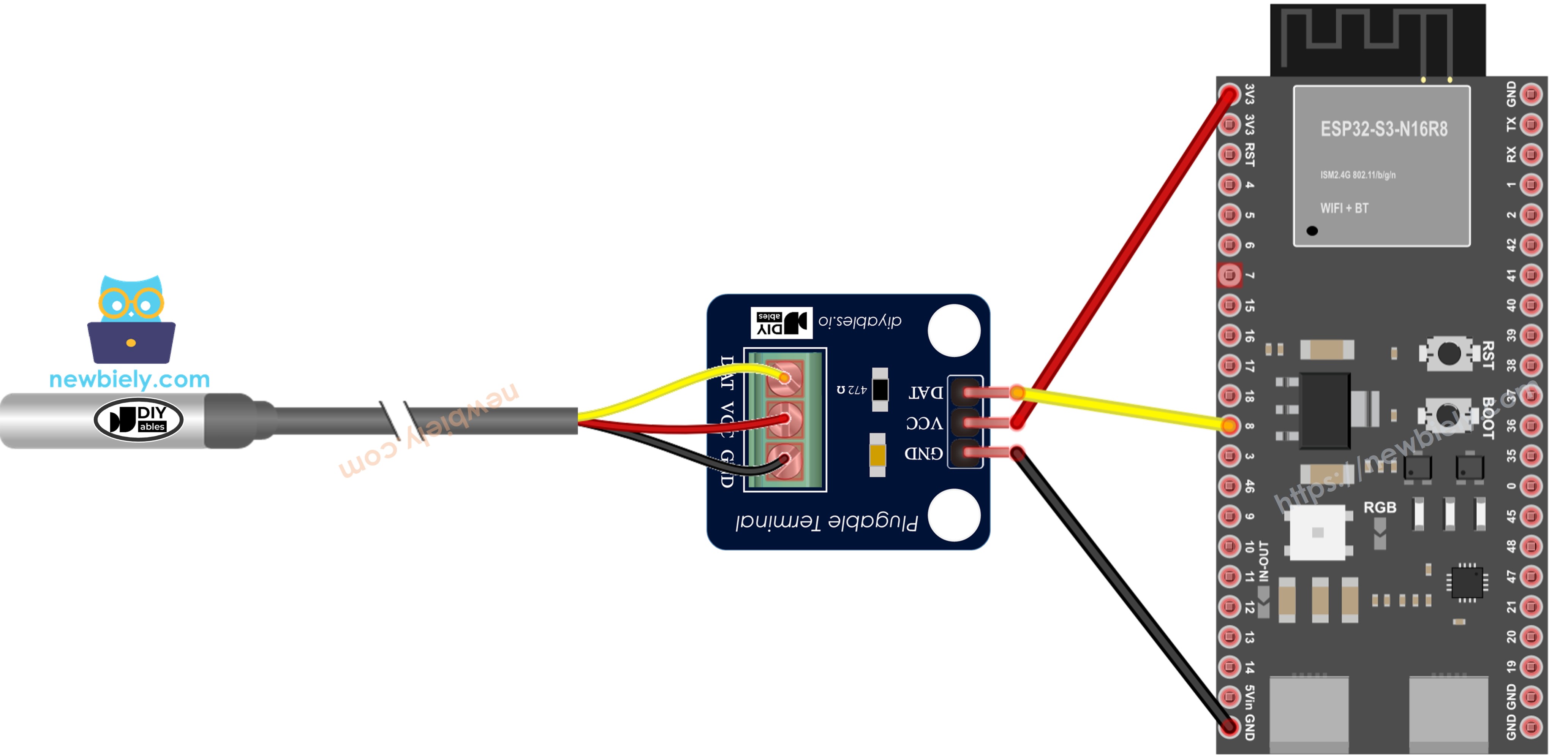 ESP32 S3 DS18B20 Wiring Diagram