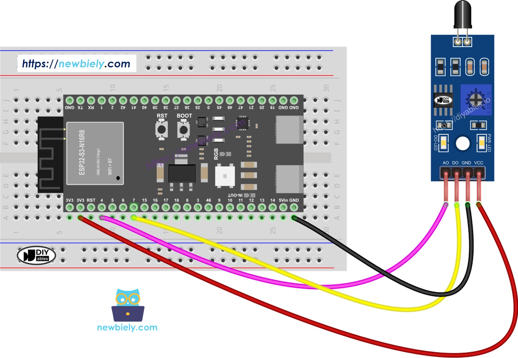 ESP32 S3 infrared flame sensor wiring diagram