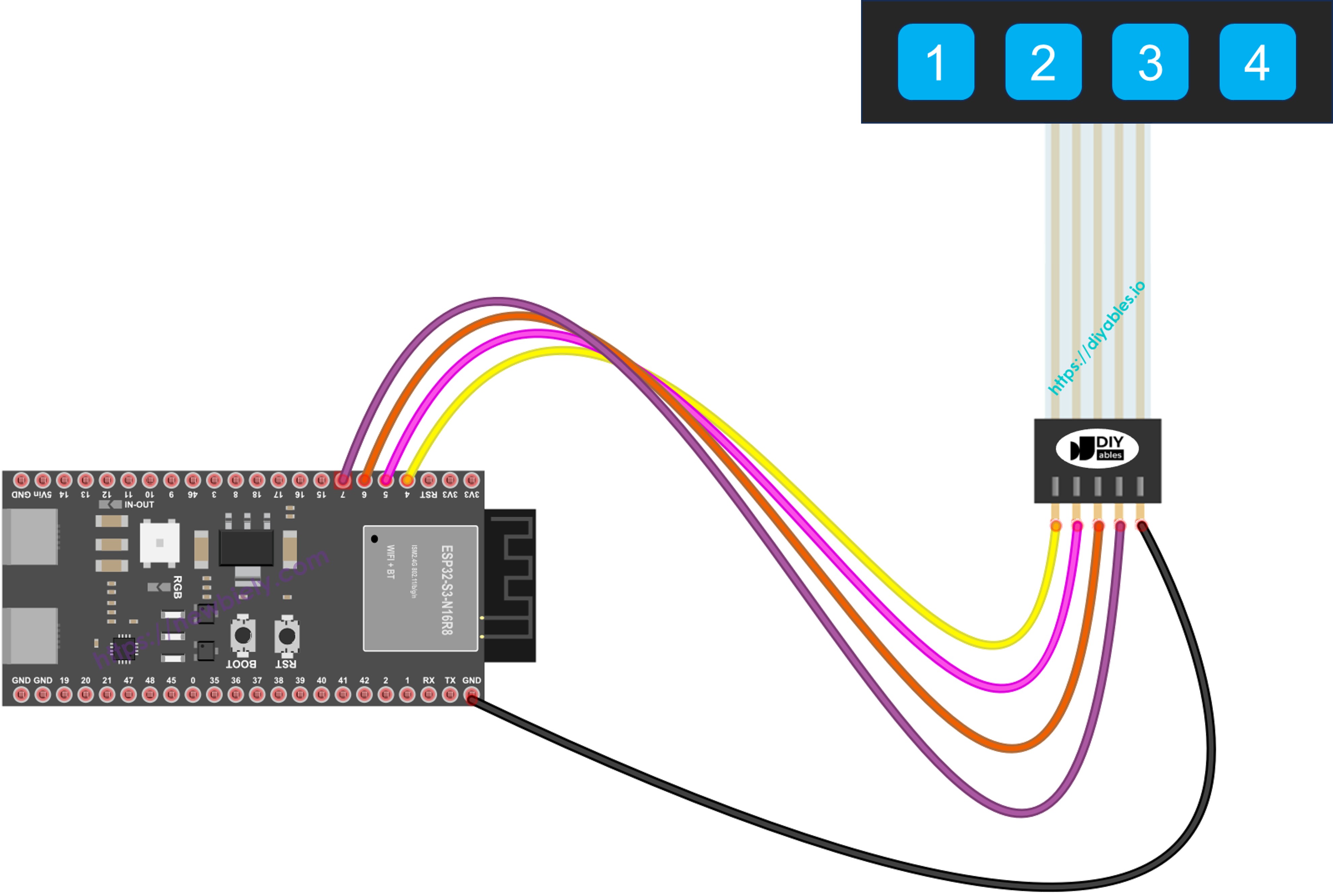 ESP32 S3 Keypad 1x4 Wiring Diagram
