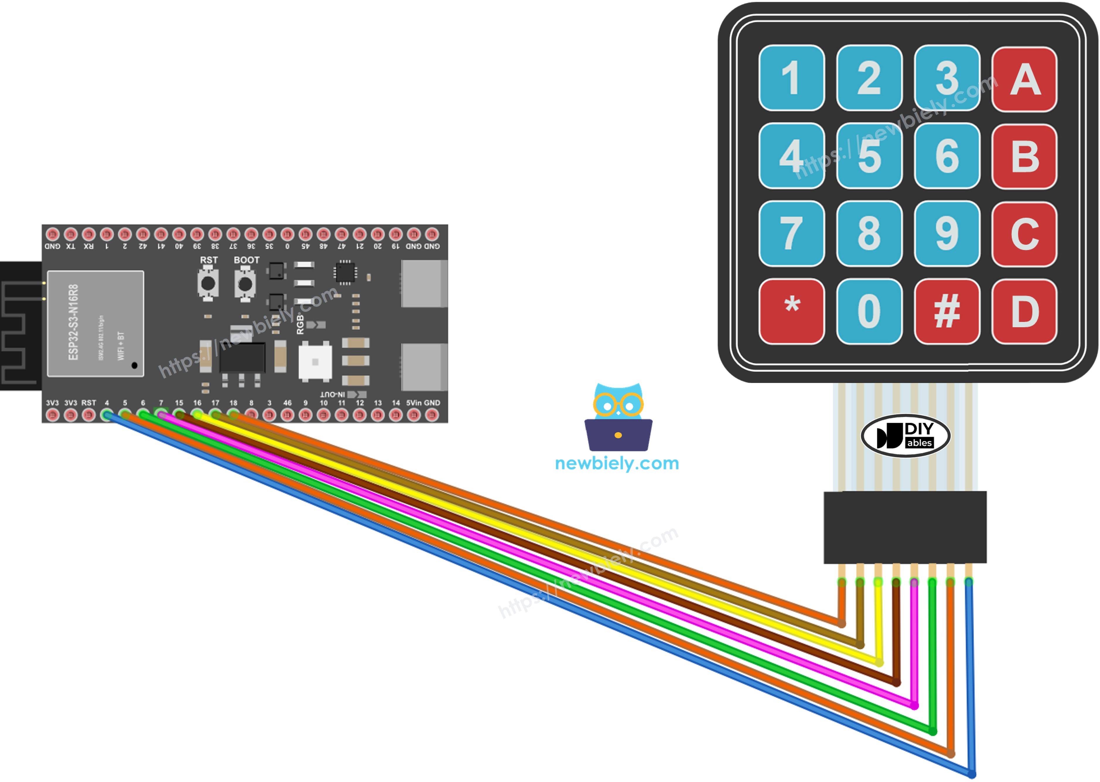 ESP32 S3 Keypad 4x4 Wiring Diagram