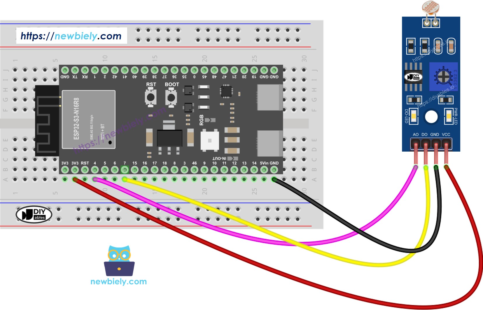 ESP32 S3 LDR Light Sensor Module wiring diagram