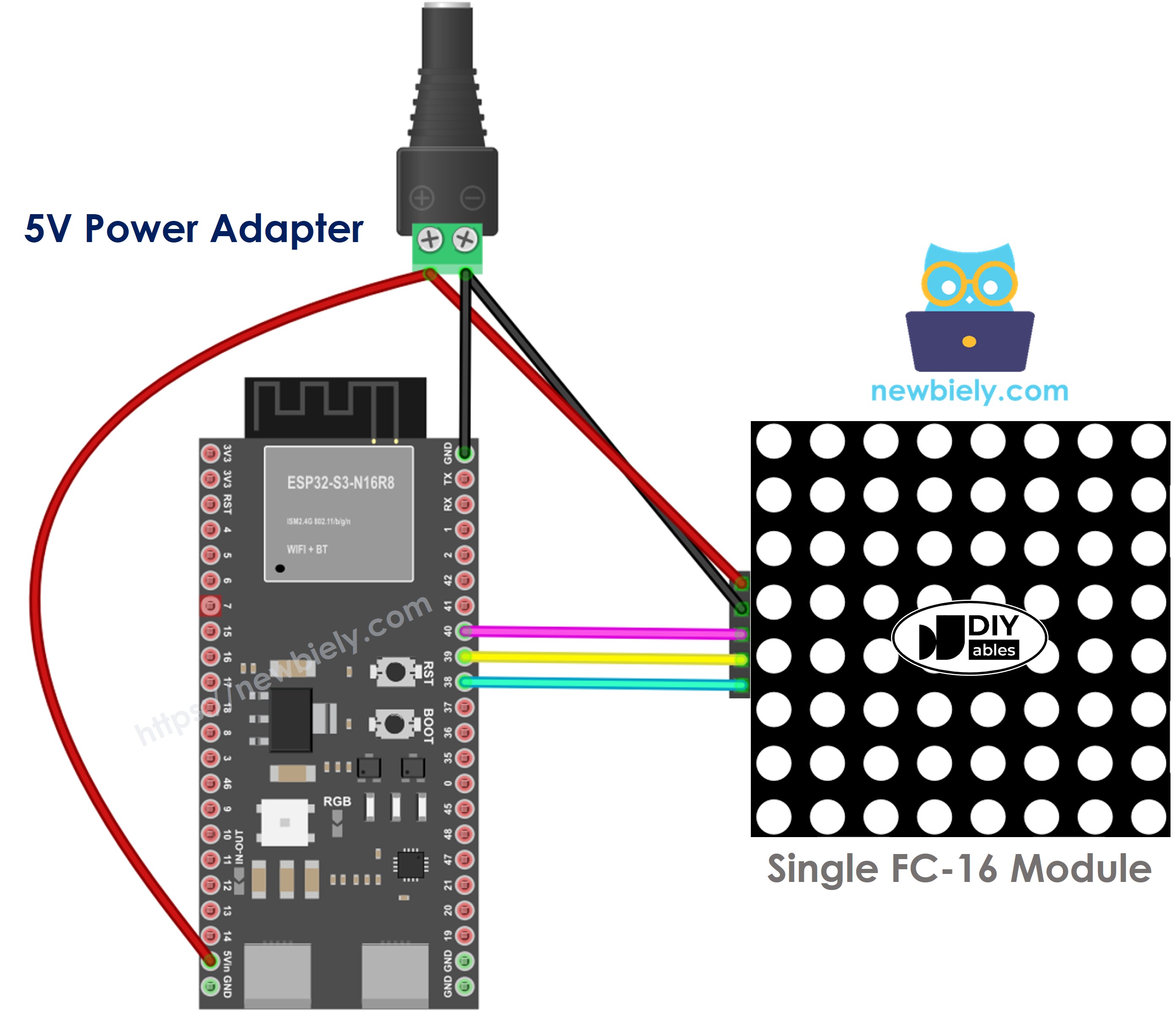 ESP32 S3 8x8 LED matrix FC-16 wiring diagram