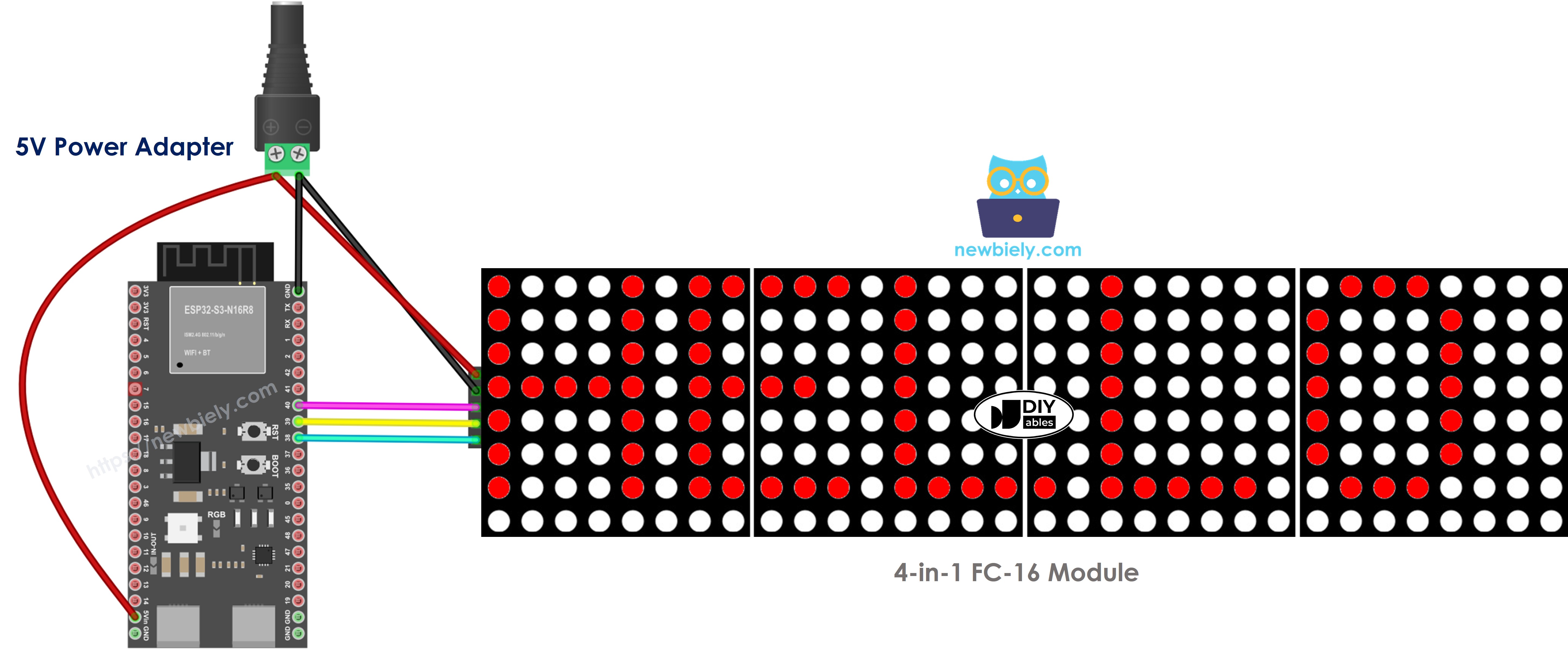 ESP32 S3 LED matrix display wiring diagram