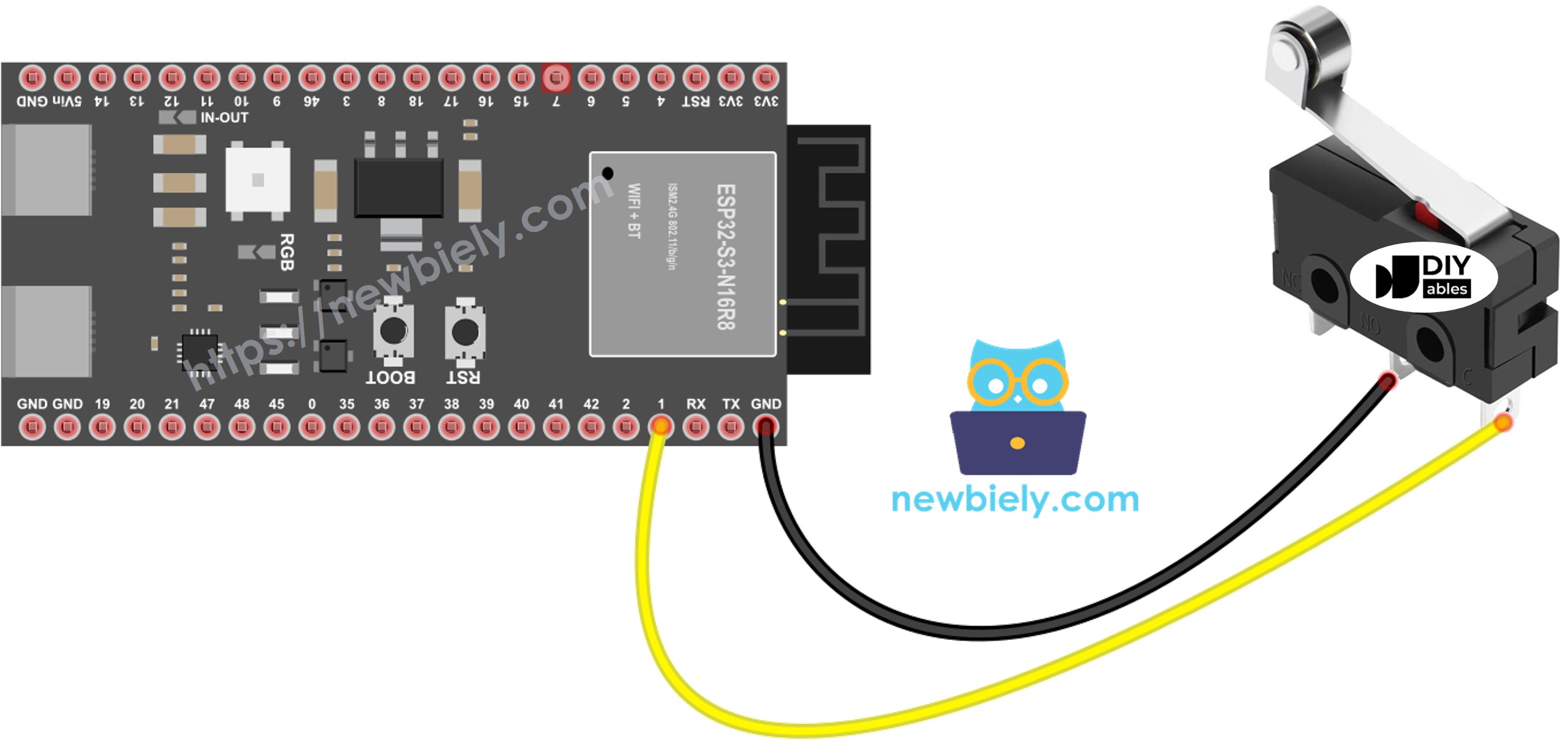 Schéma de câblage de l'interrupteur de fin de course ESP32 S3