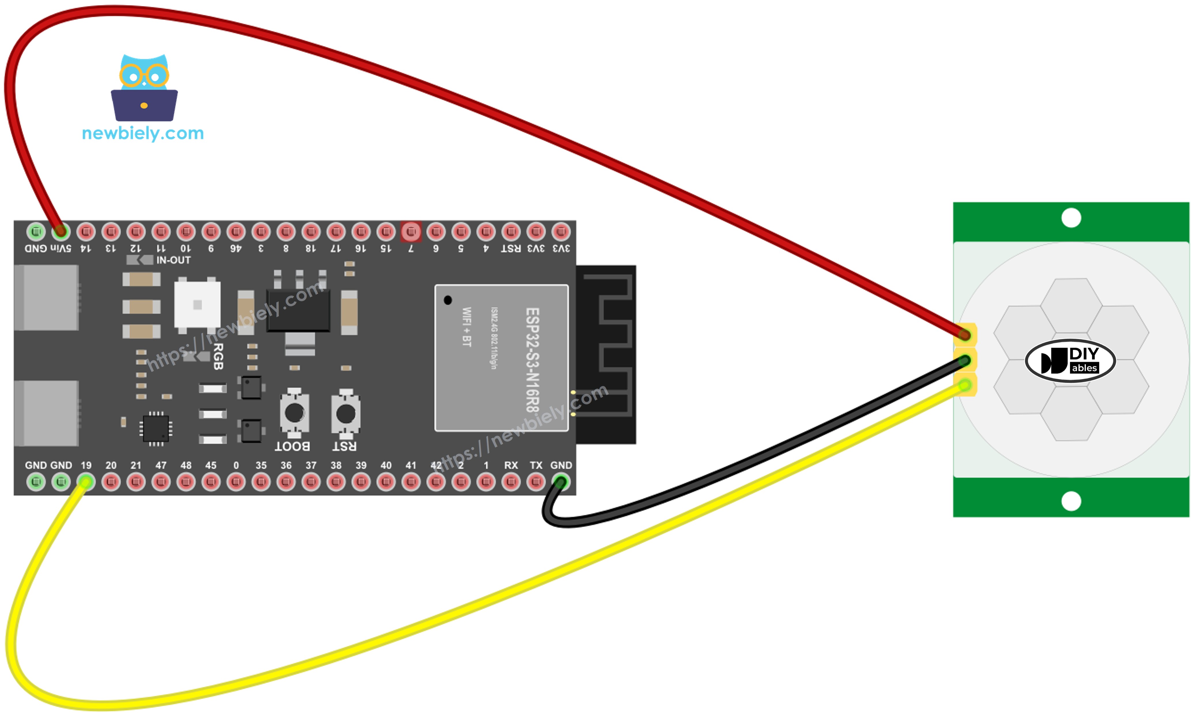 Schéma de câblage ESP32 S3 capteur de mouvement