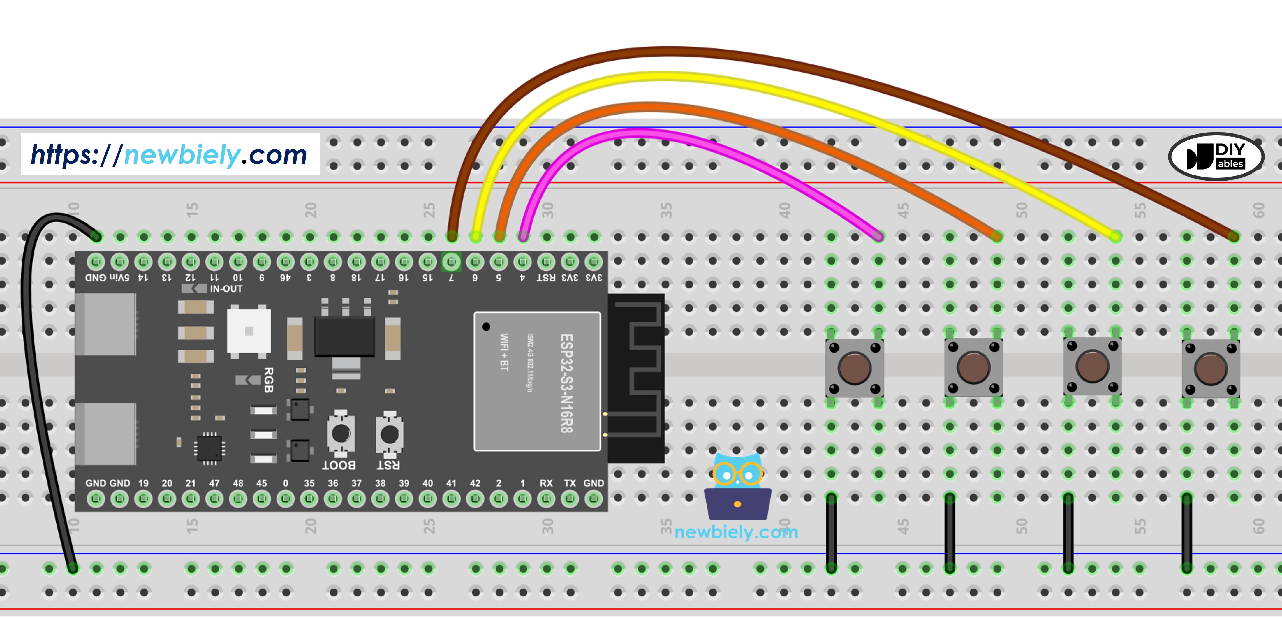 Schéma de Câblage Boutons Multiples ESP32 S3