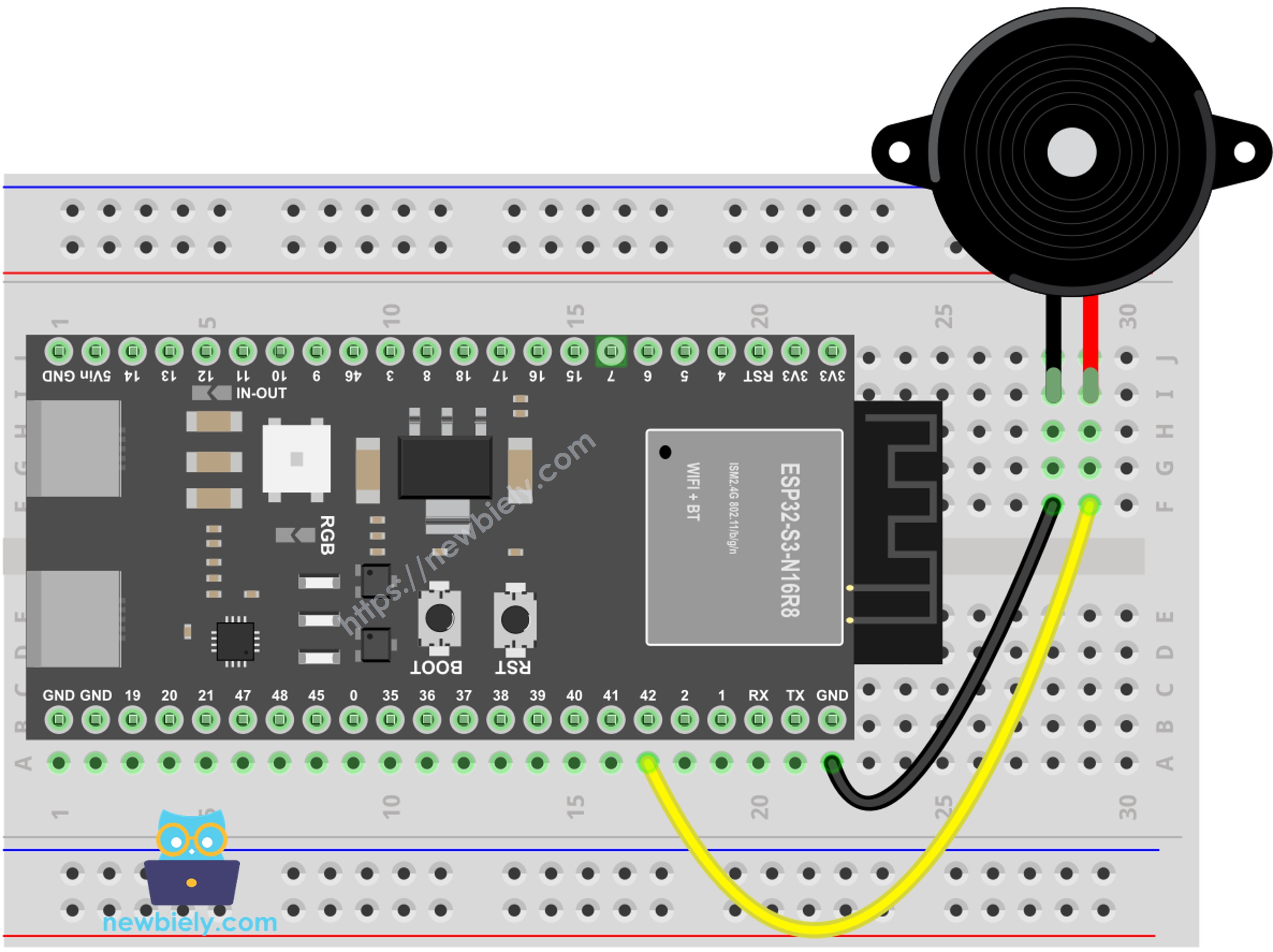 Schéma de câblage ESP32 S3 module buzzer piézoélectrique