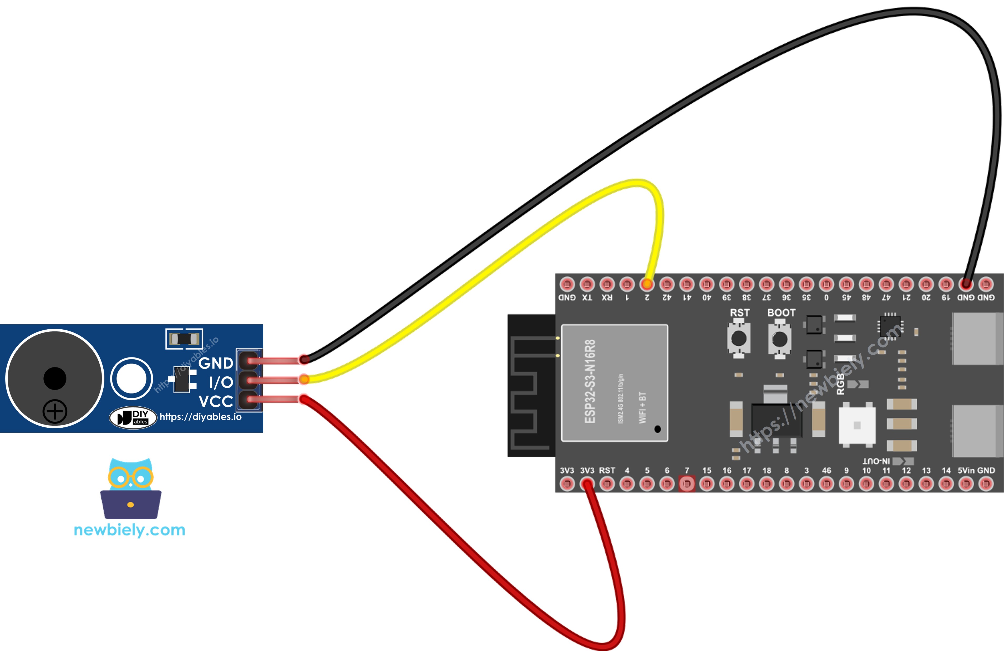 Schéma de câblage ESP32 S3 buzzer piézoélectrique