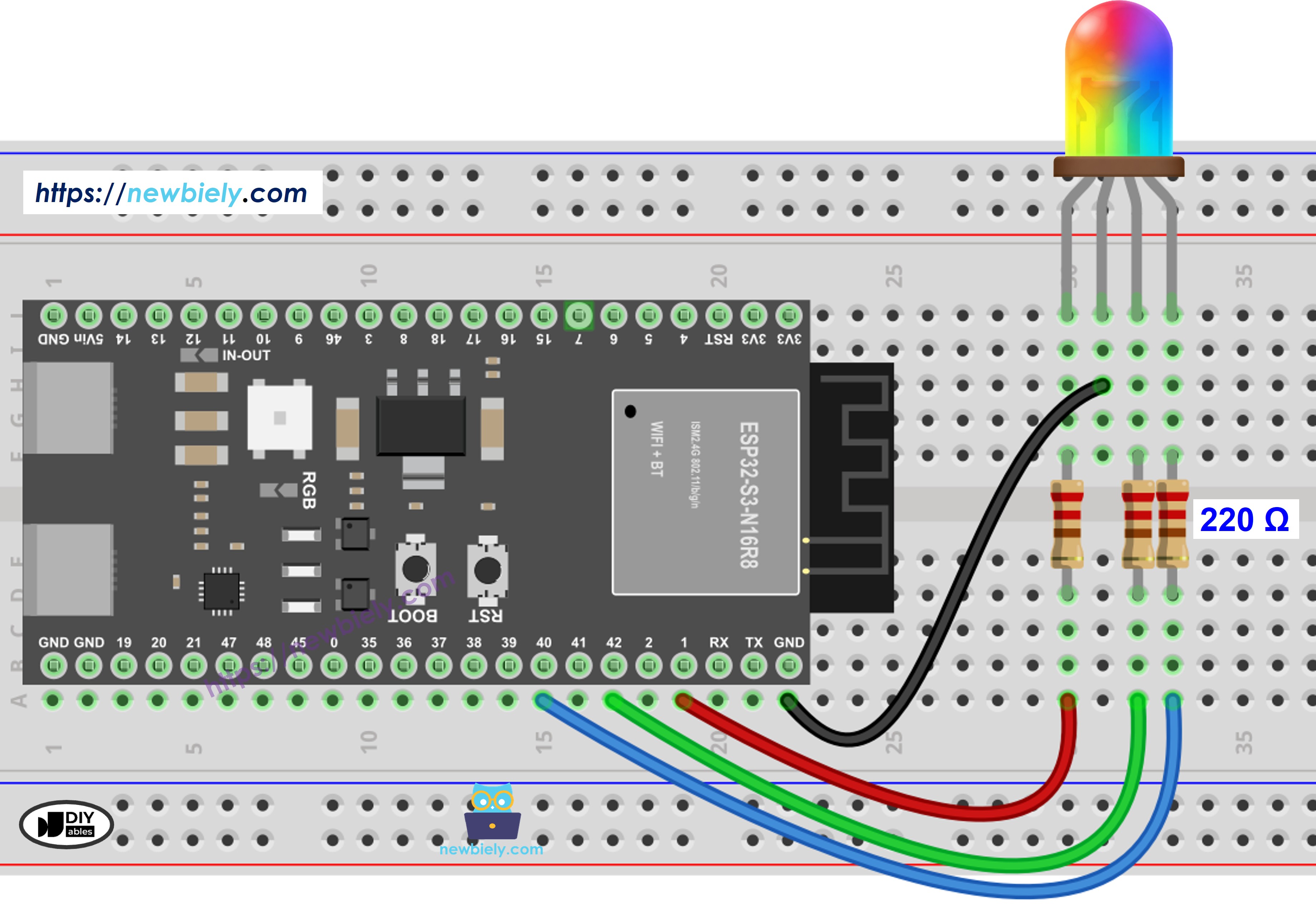 Schéma de câblage de la LED RGB ESP32 S3