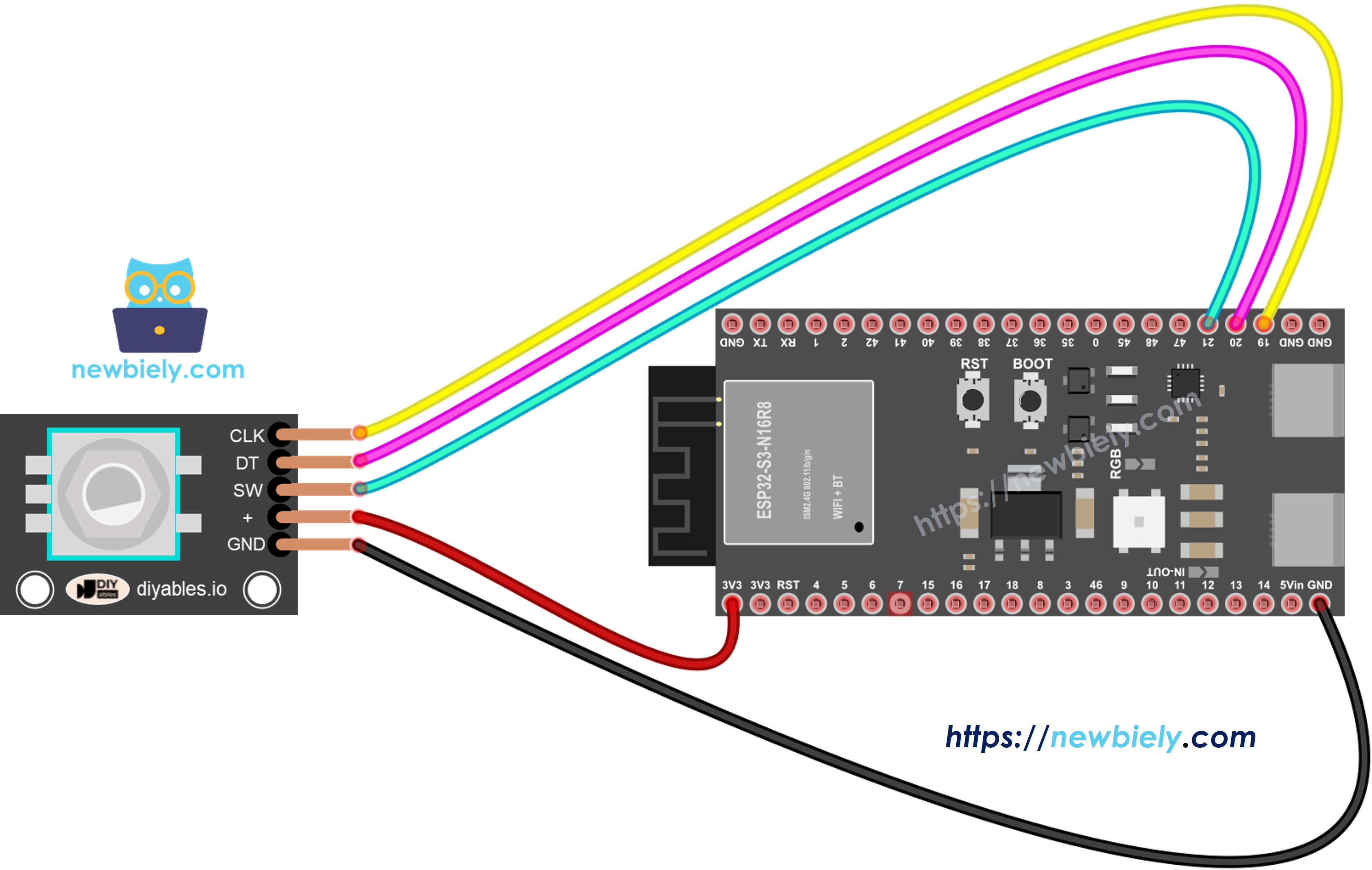 ESP32 S3 rotary encoder Wiring Diagram