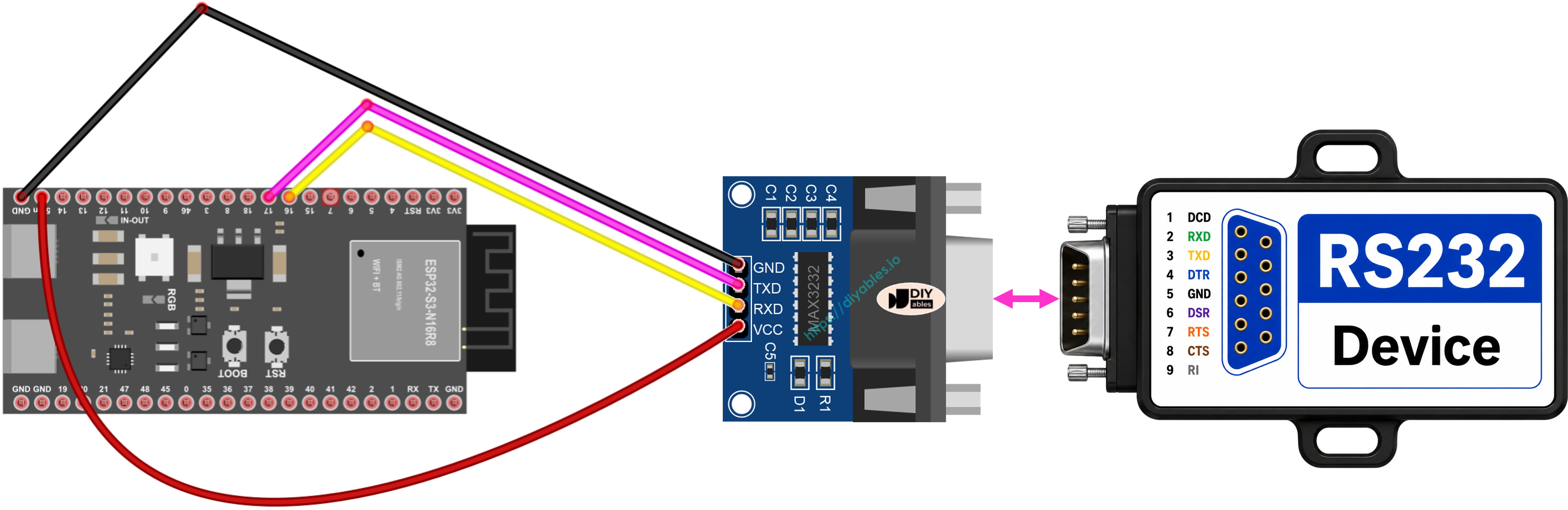 ESP32 S3 TTL to RS232 Wiring Diagram