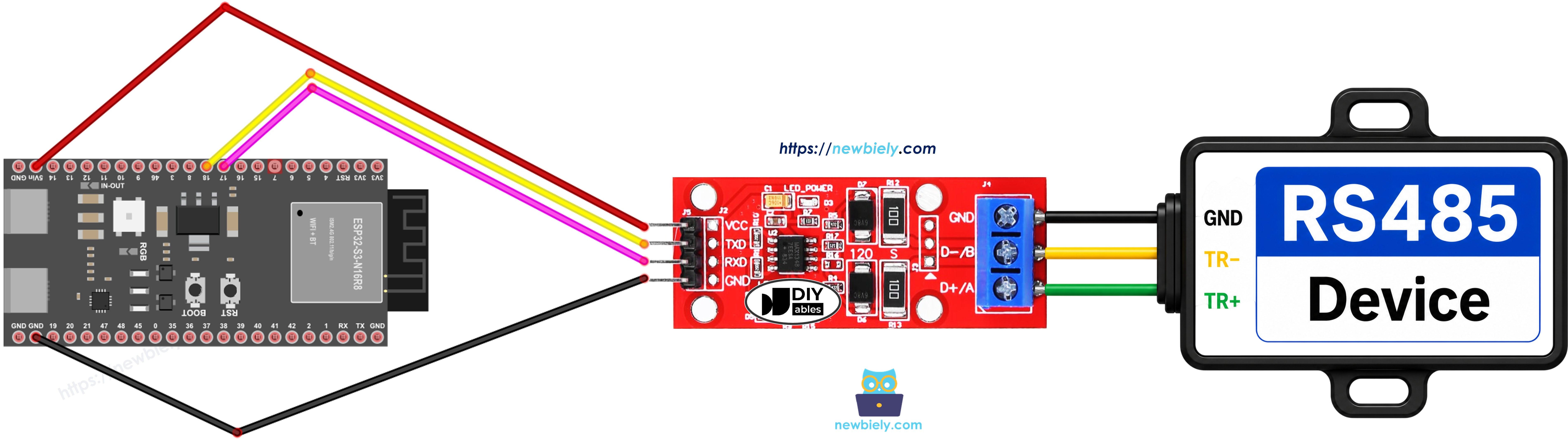 ESP32 S3 TTL to RS485 Wiring Diagram