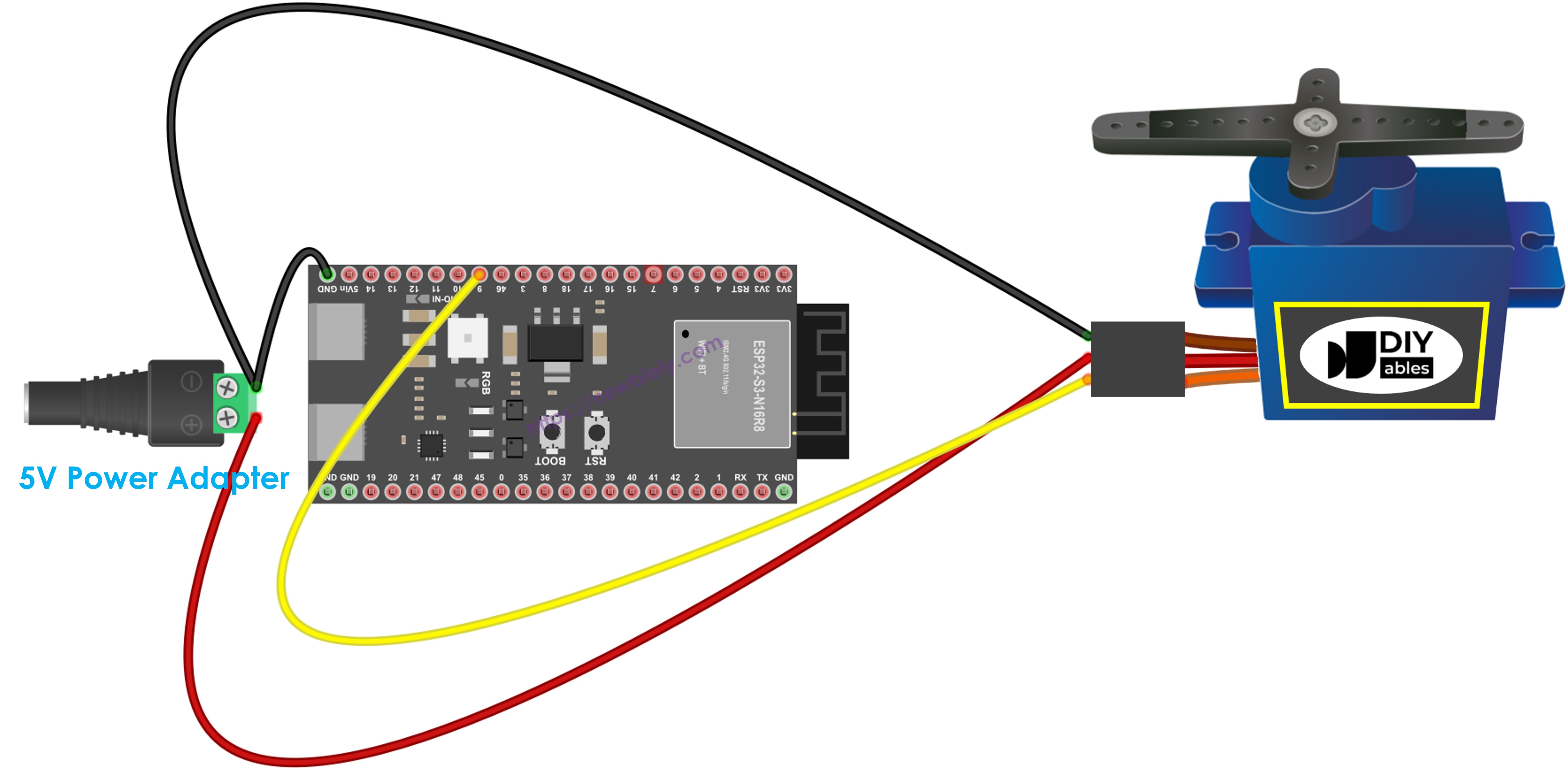 ESP32 S3 servo motor external power supply wiring diagram