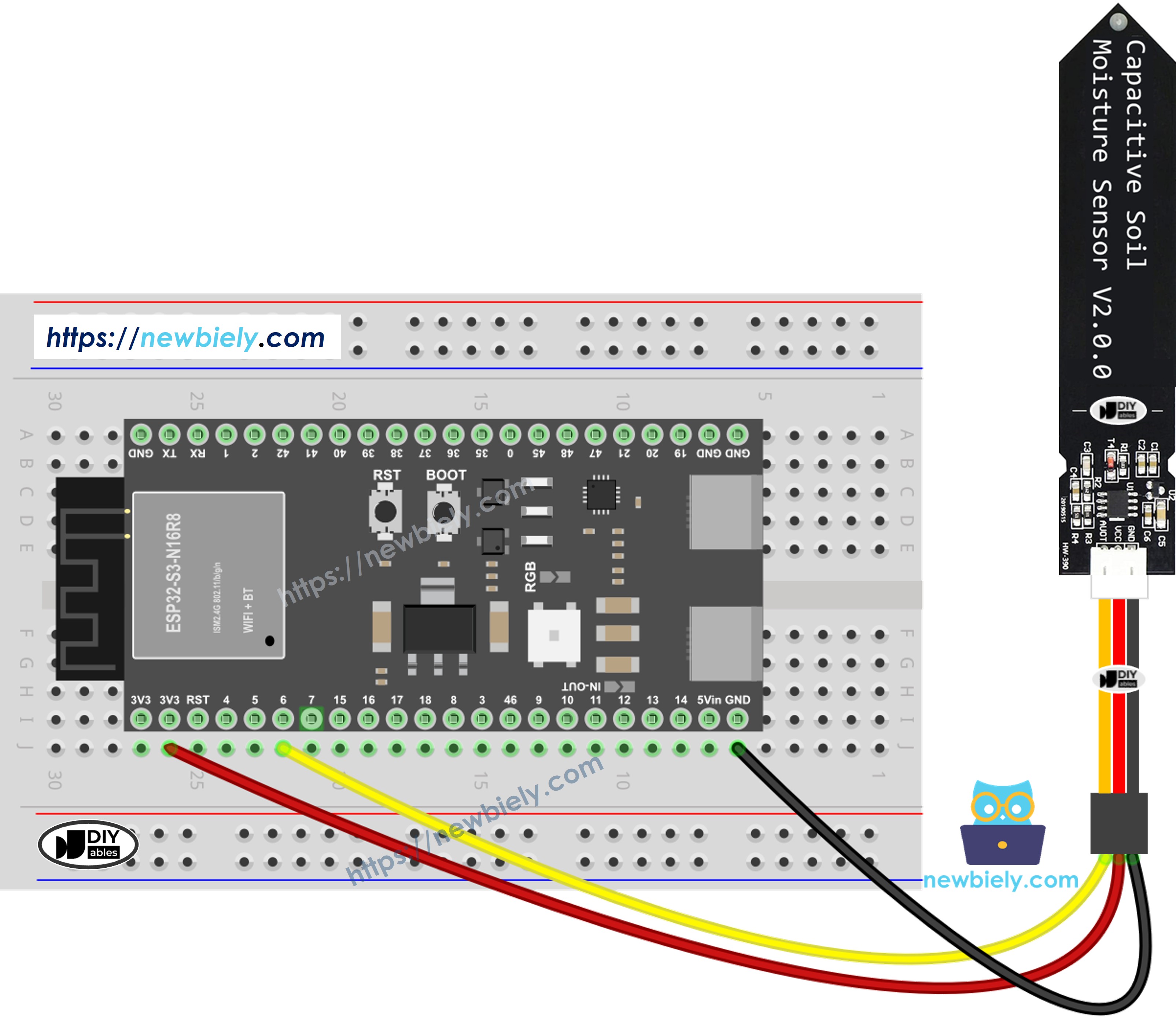 Schéma de câblage ESP32 S3 capteur d'humidité du sol