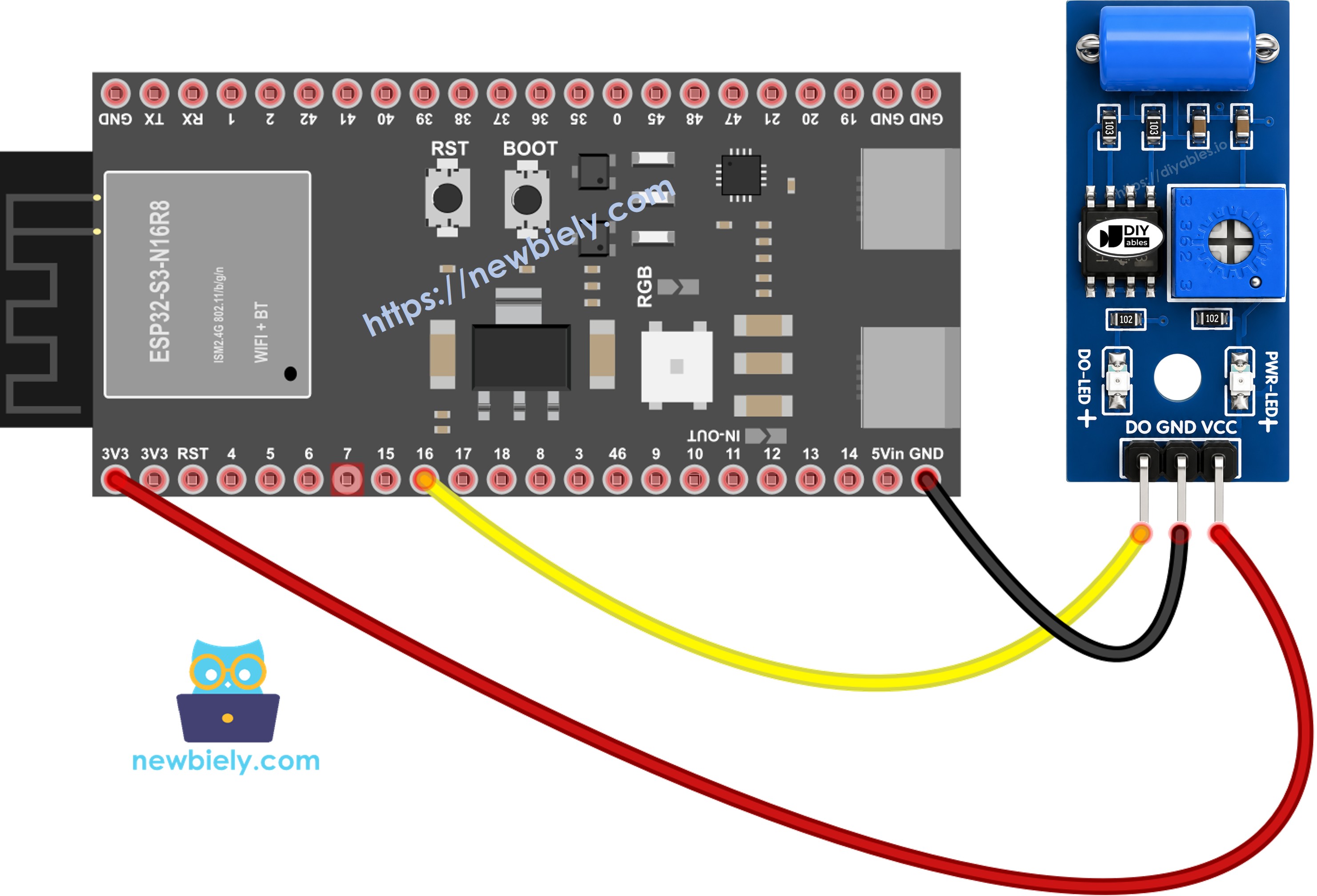 ESP32 S3 SW-420 Vibration Sensor Wiring Diagram