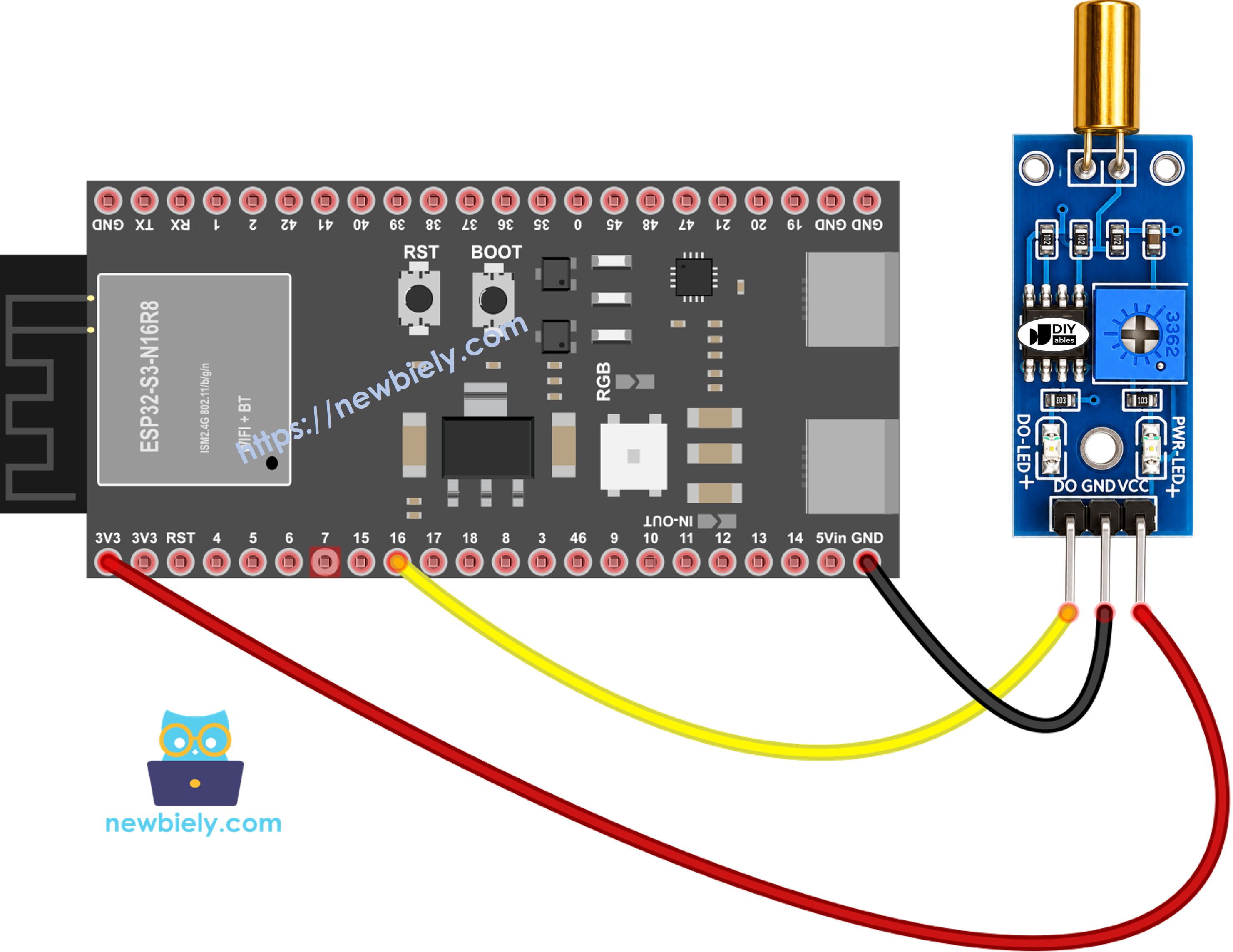 ESP32 S3 SW520D Tilt Sensor Wiring Diagram