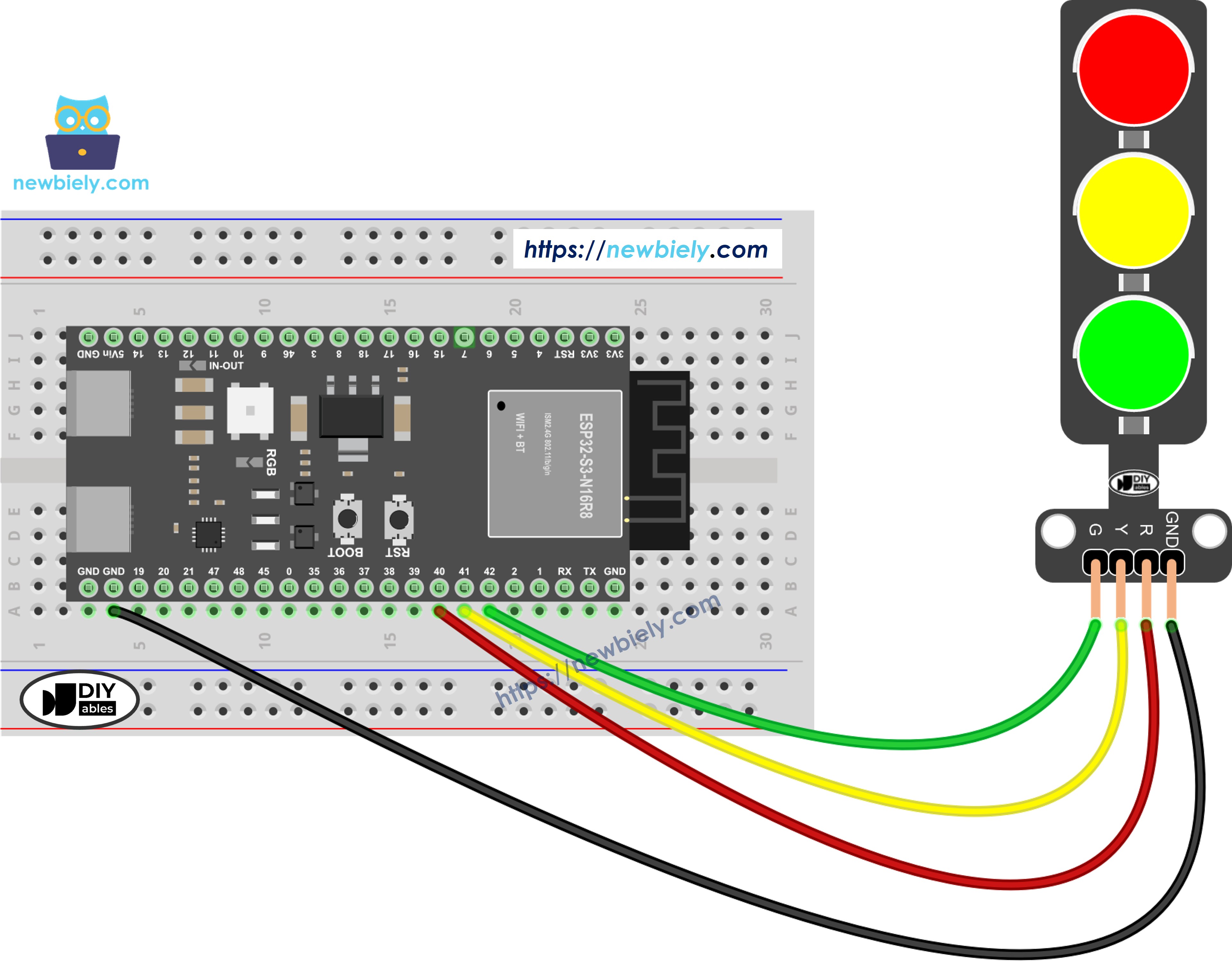 Schéma de câblage feu de circulation ESP32 S3