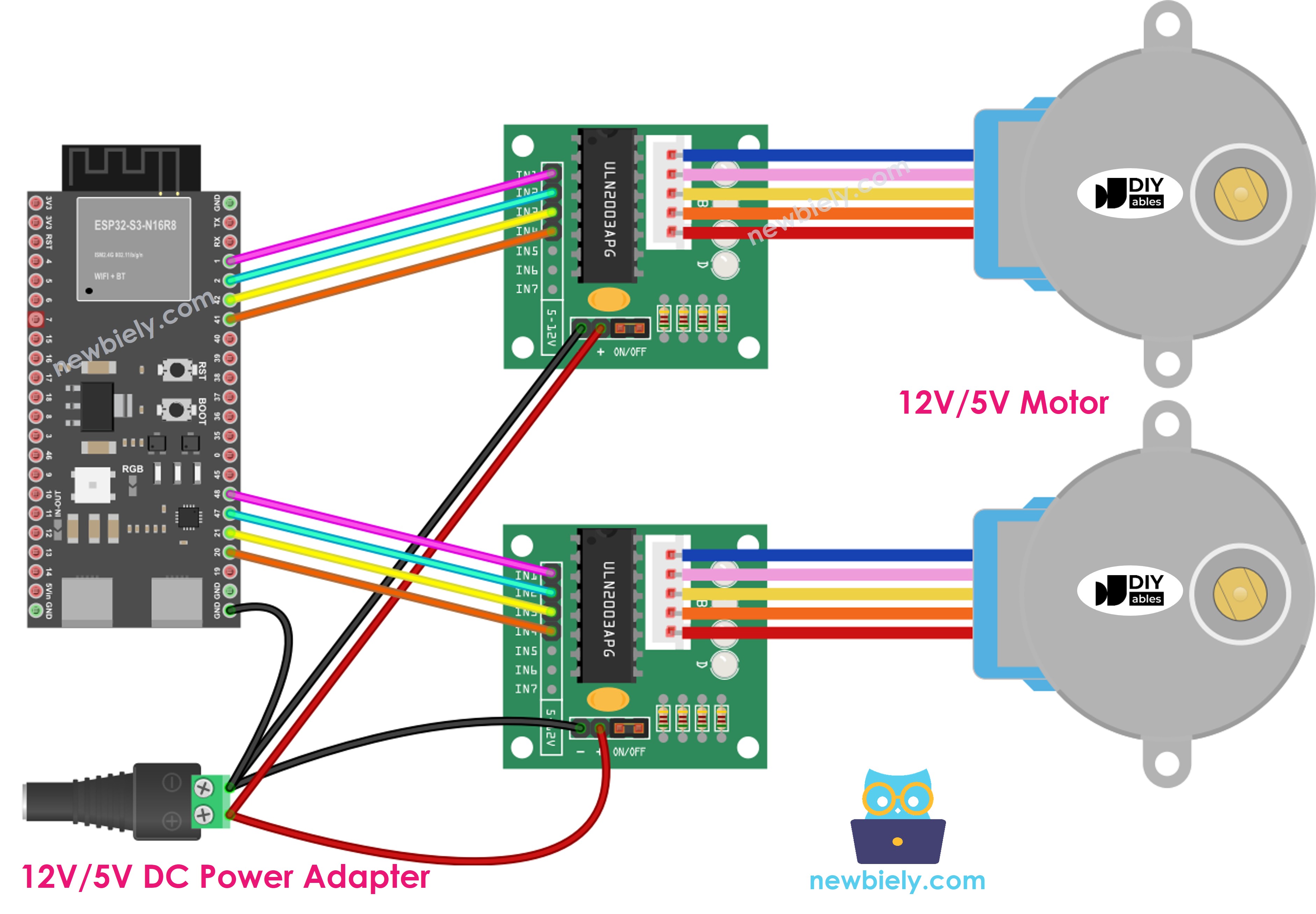 ESP32 S3 two stepper motor ULN2003 driver Wiring Diagram