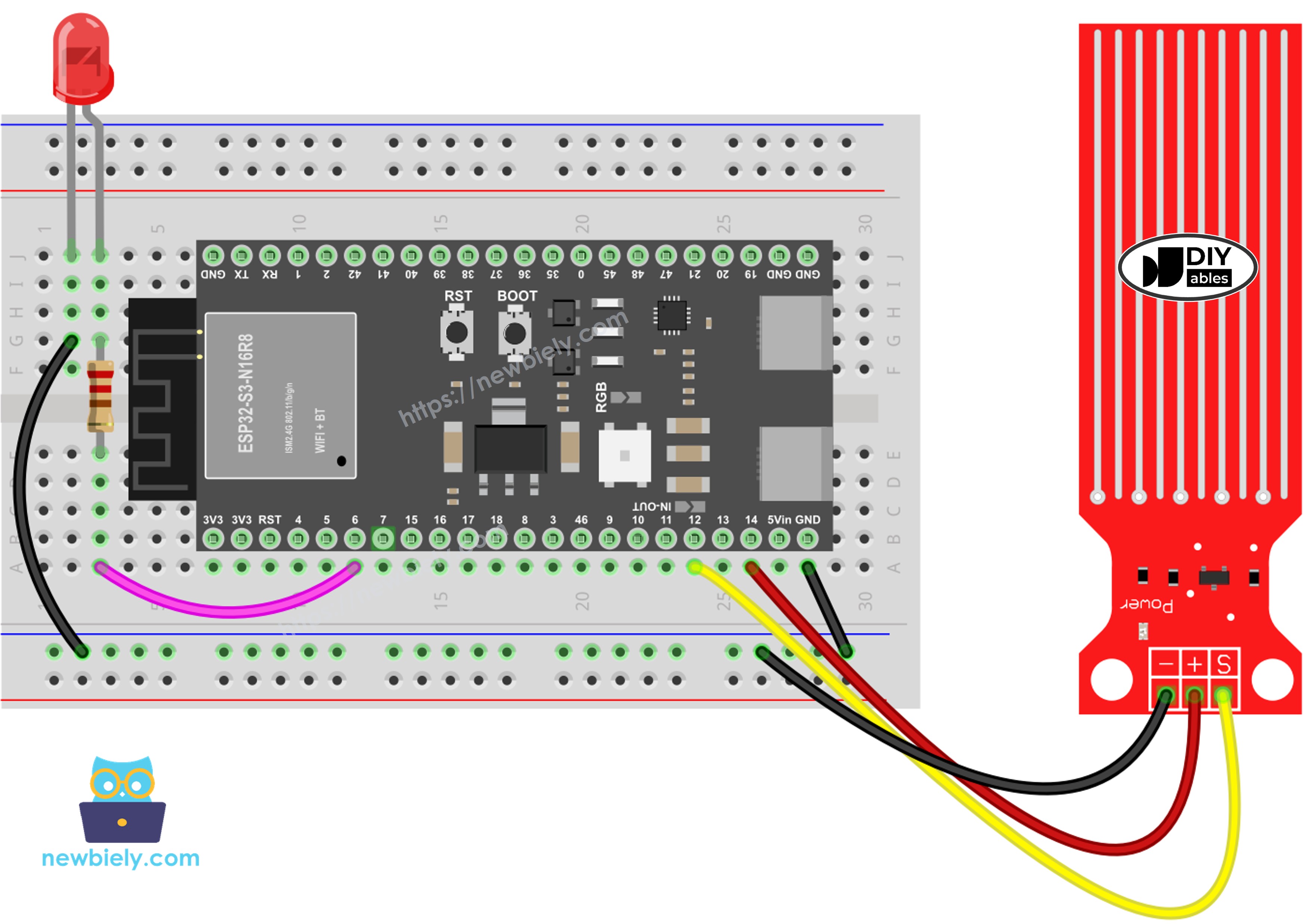ESP32 S3 Water Sensor LED wiring diagram