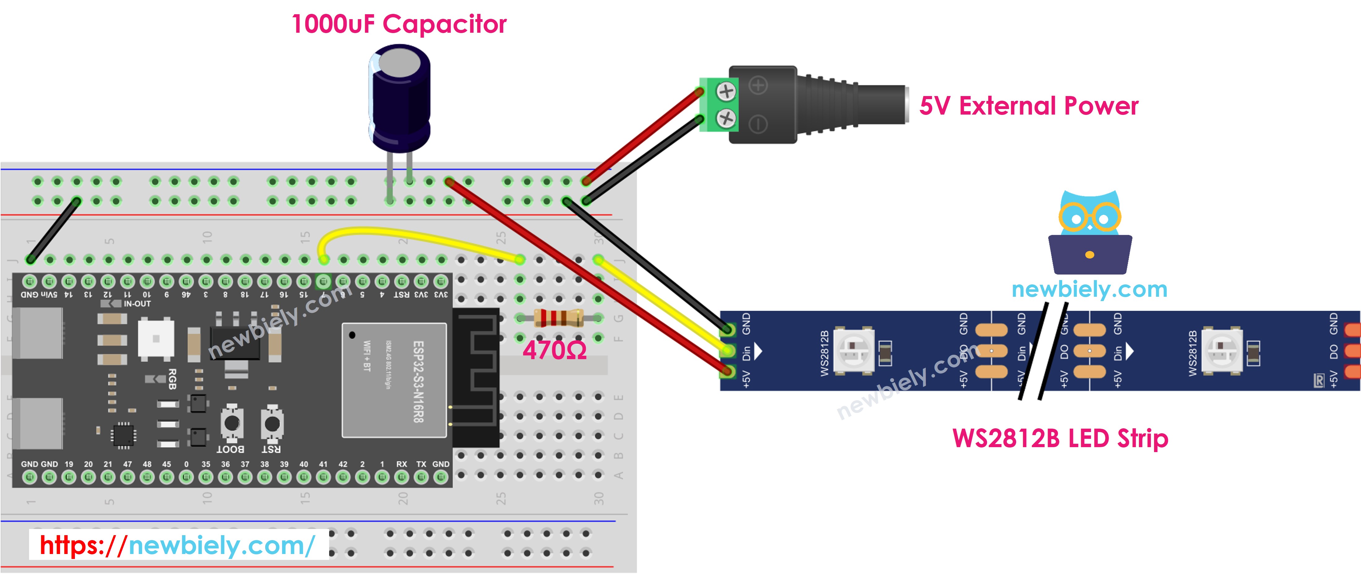 Schéma de câblage du ruban de LED RGB WS2812B ESP32 S3