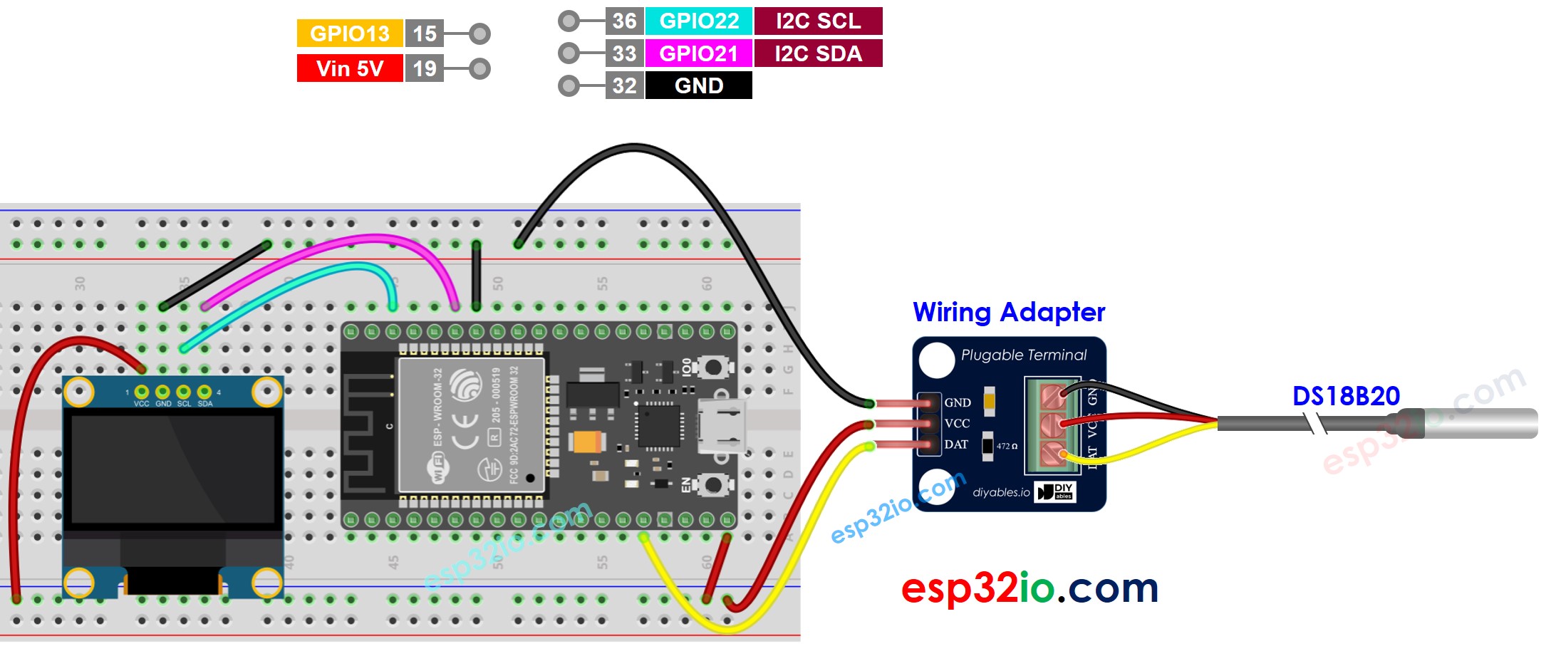 Schéma de câblage OLED du capteur de température DS18B20 ESP32